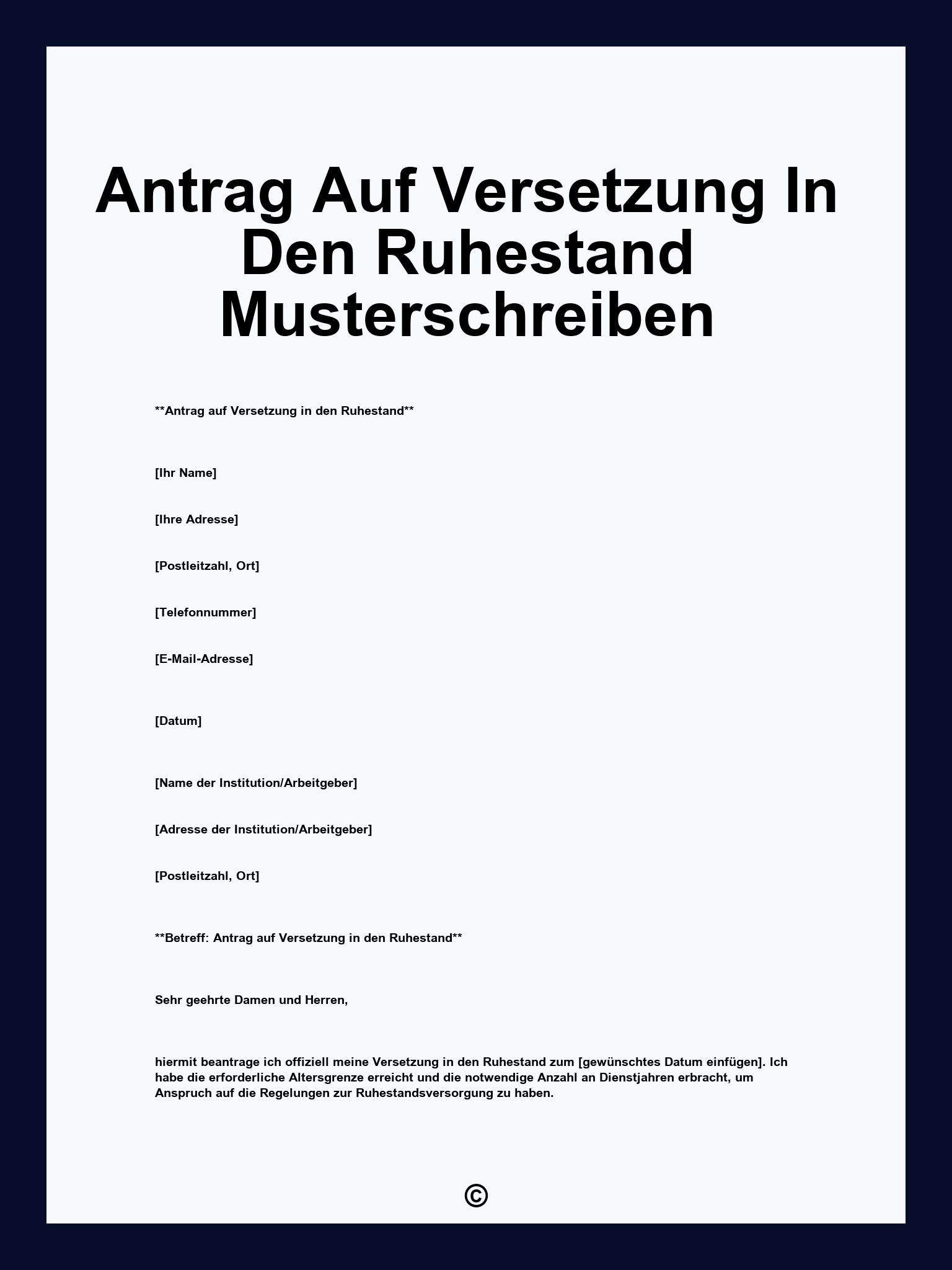 Antrag Auf Versetzung In Den Ruhestand Musterschreiben