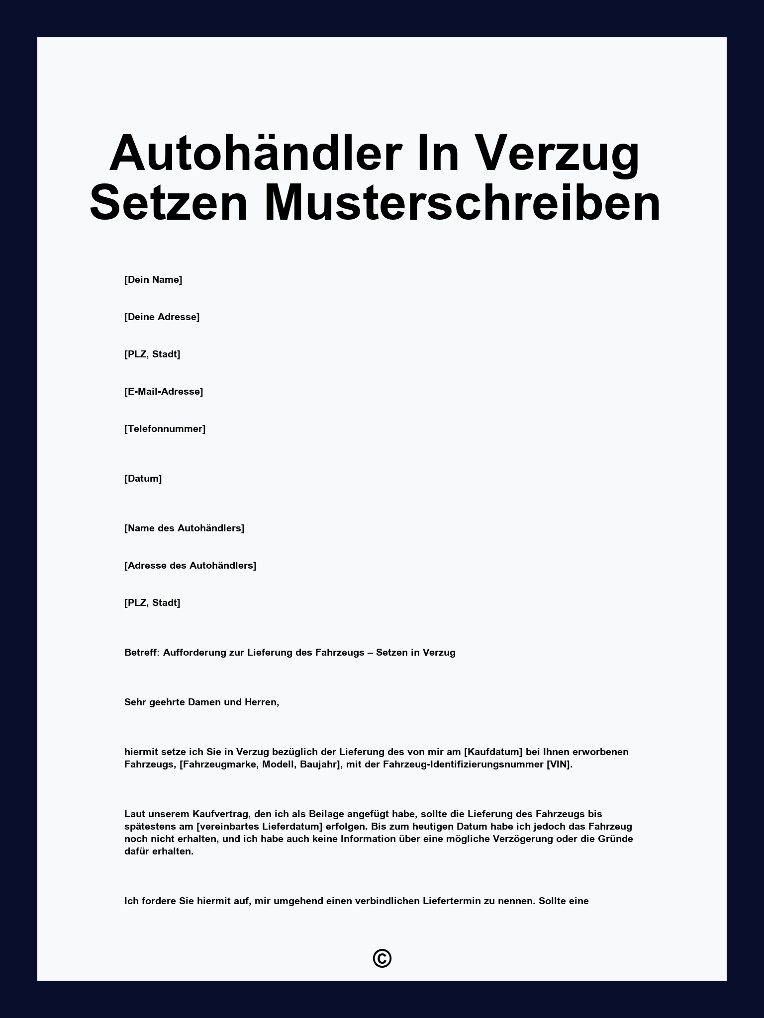 Autohändler In Verzug Setzen Musterschreiben