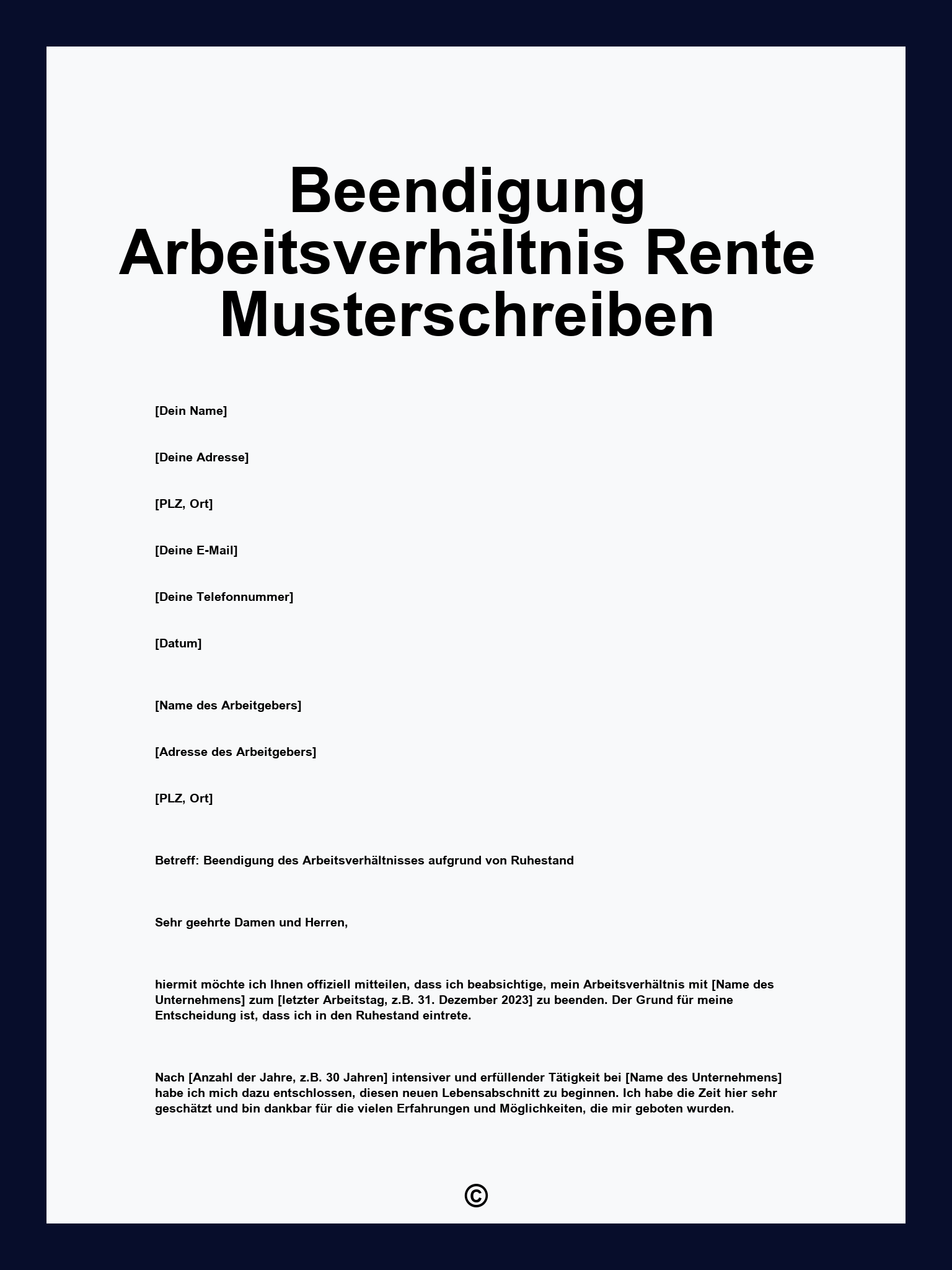 Beendigung Arbeitsverhältnis Rente Musterschreiben