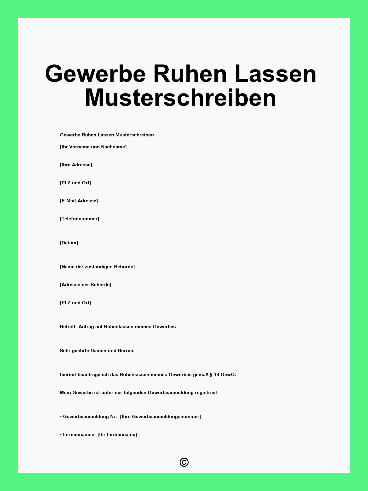 Gewerbe Ruhen Lassen Musterschreiben