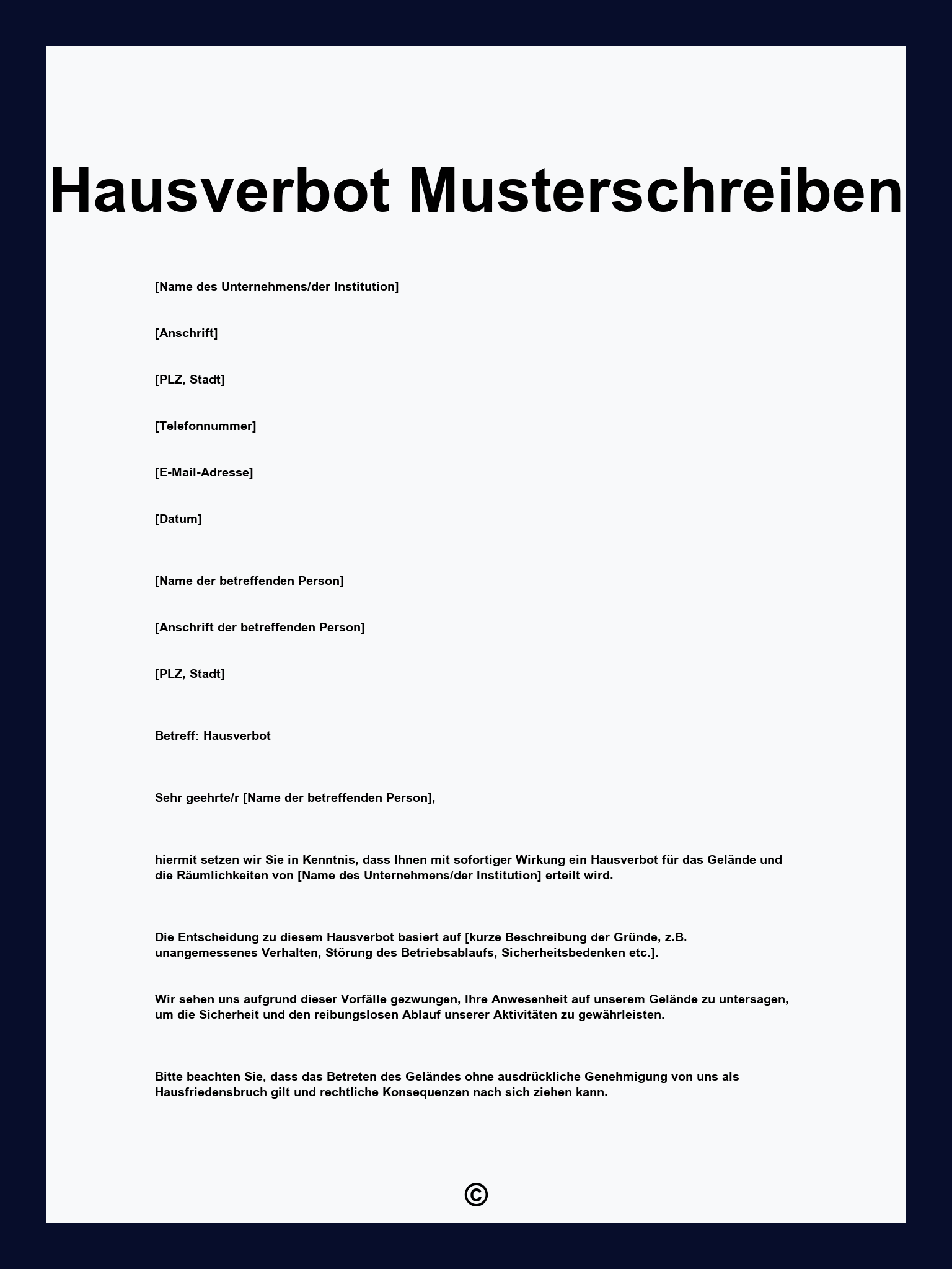 Hausverbot Musterschreiben