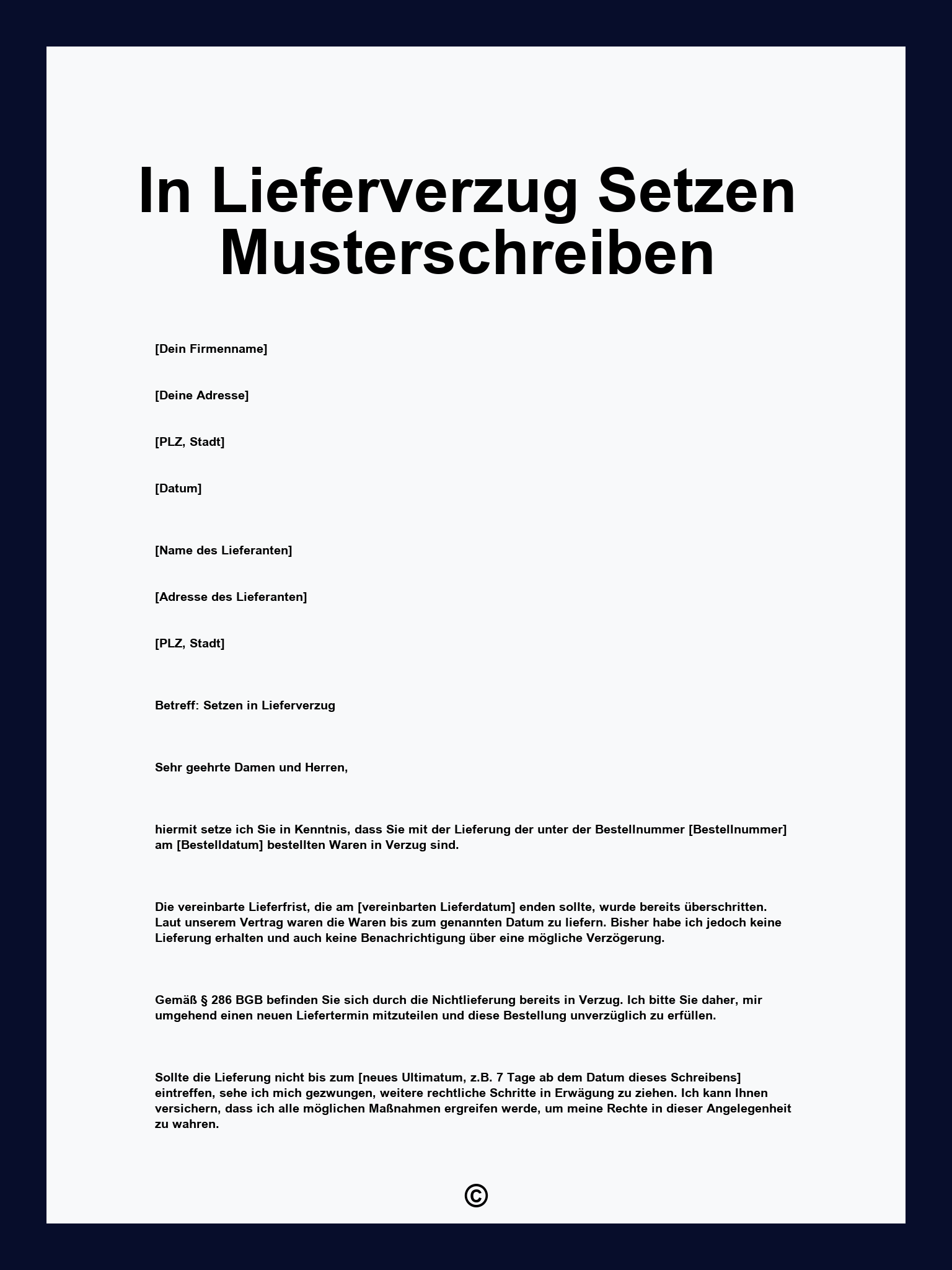 In Lieferverzug Setzen Musterschreiben