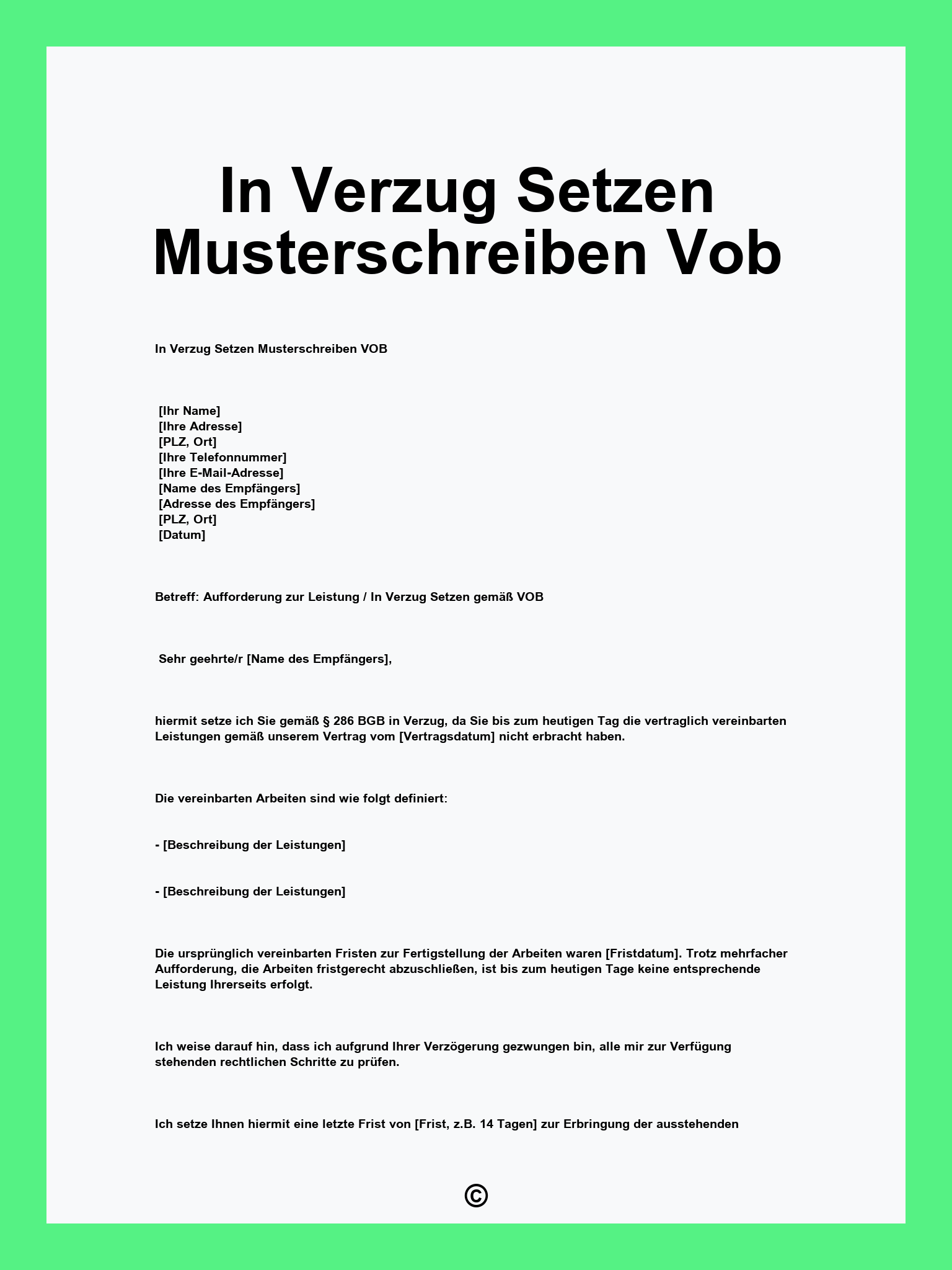 In Verzug Setzen Musterschreiben Vob
