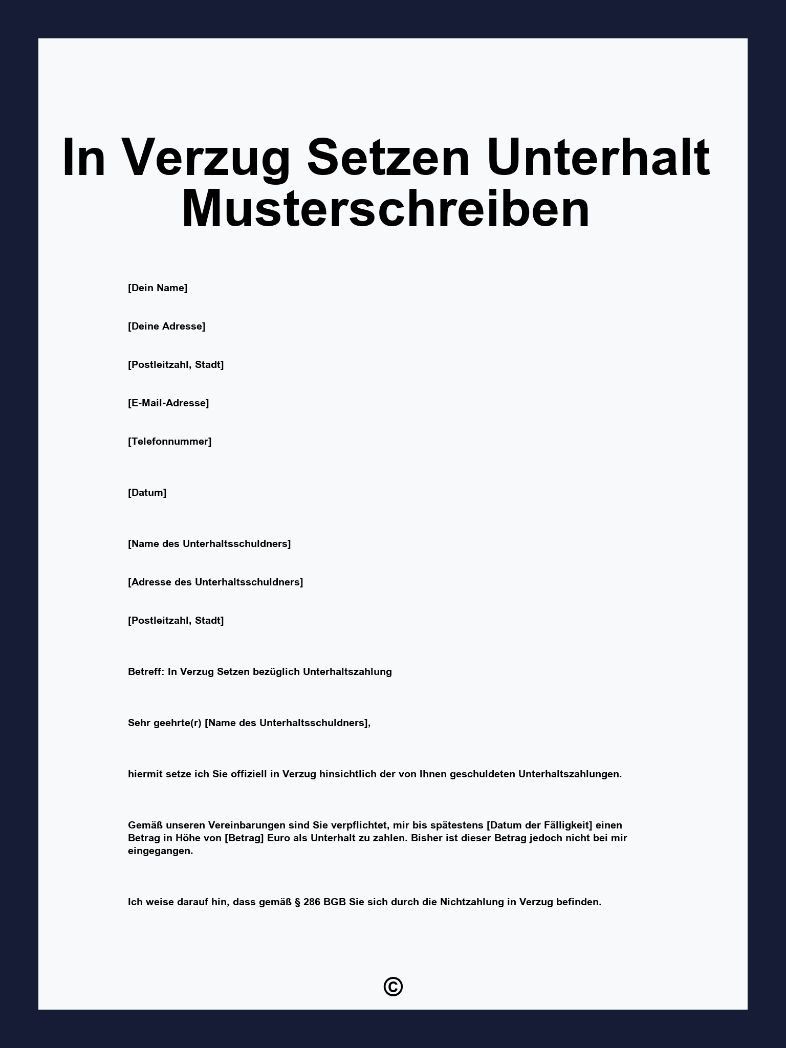 In Verzug Setzen Unterhalt Musterschreiben