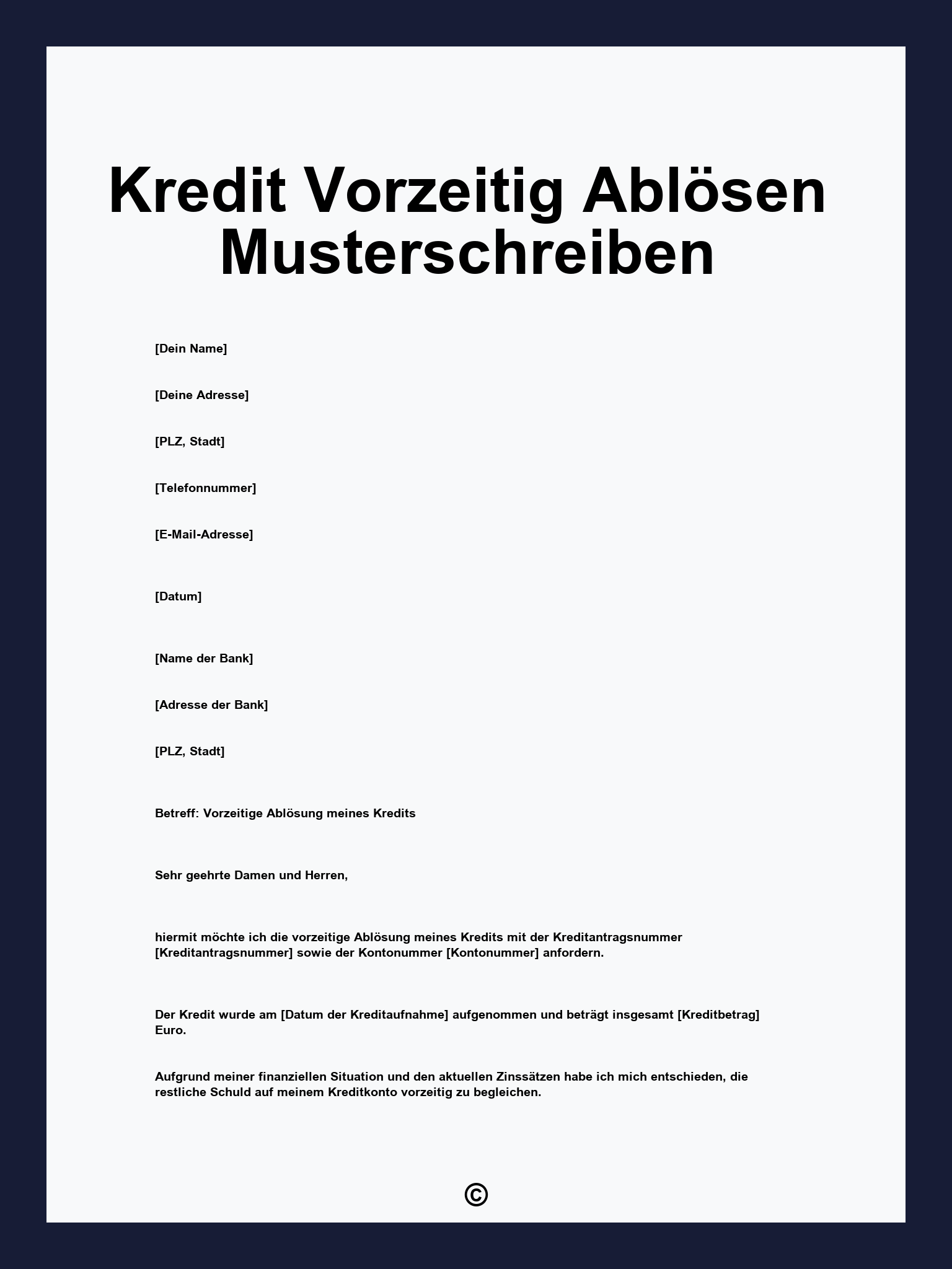 Kredit Vorzeitig Ablösen Musterschreiben