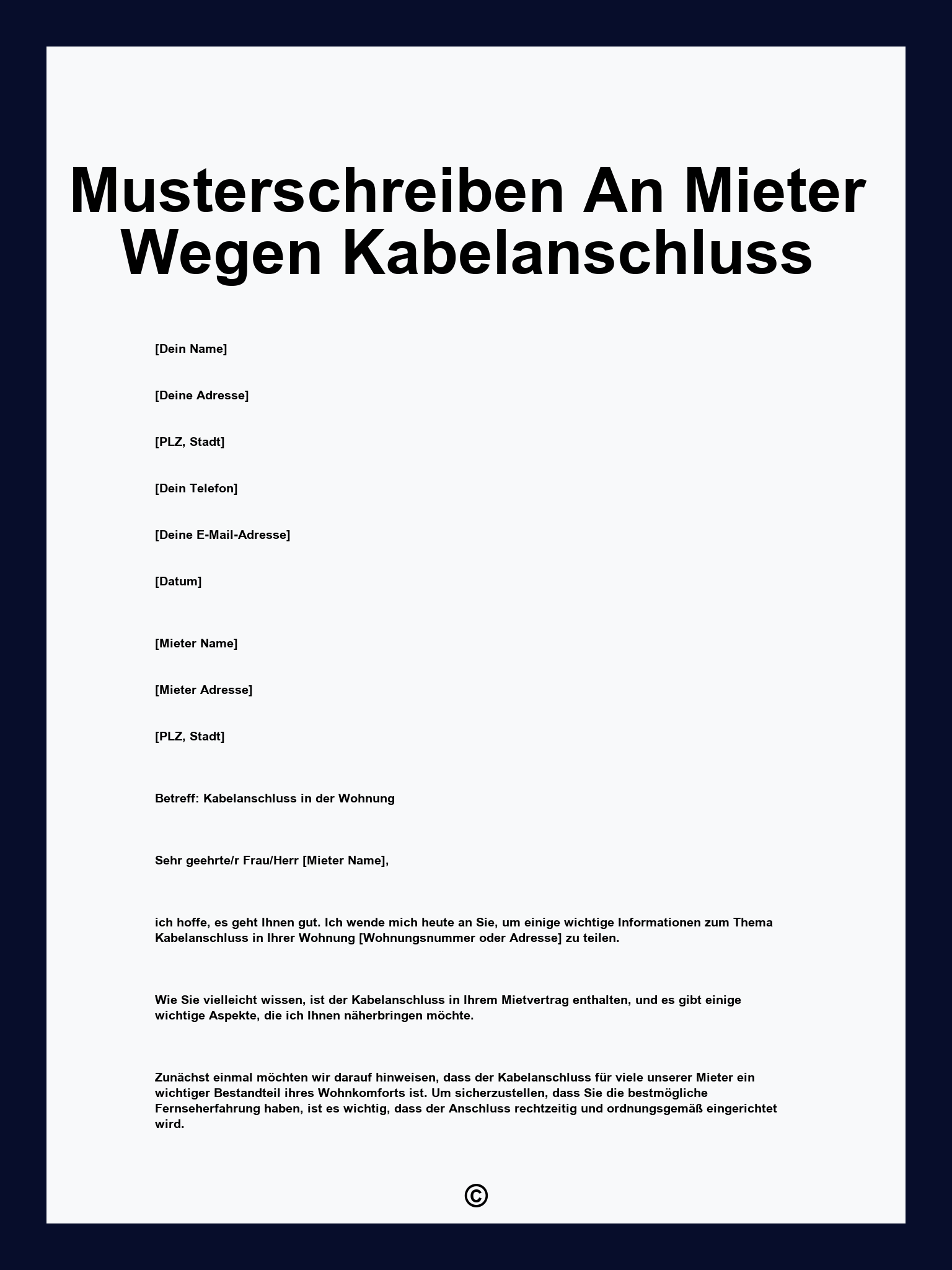 Musterschreiben An Mieter Wegen Kabelanschluss