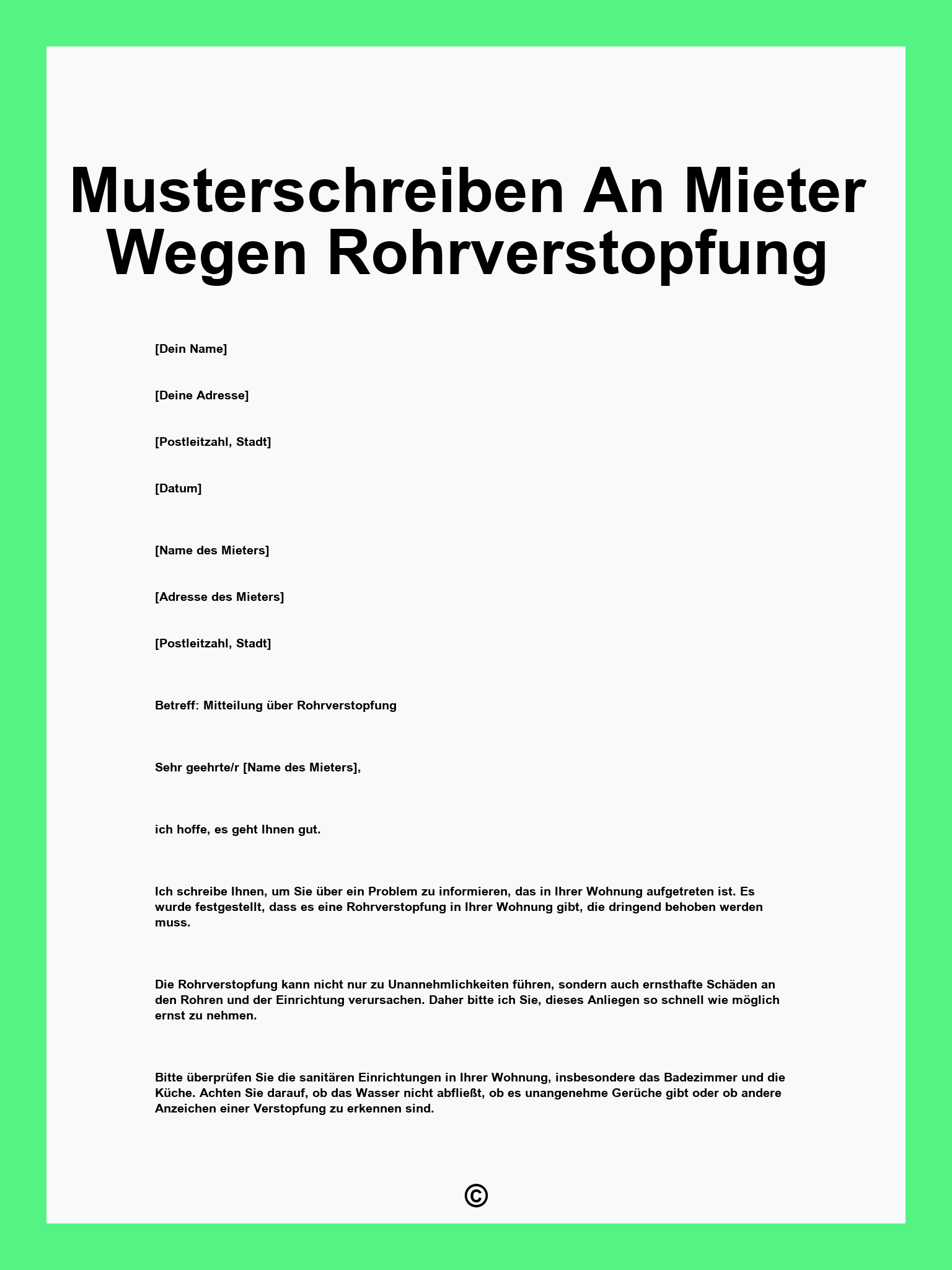 Musterschreiben An Mieter Wegen Rohrverstopfung