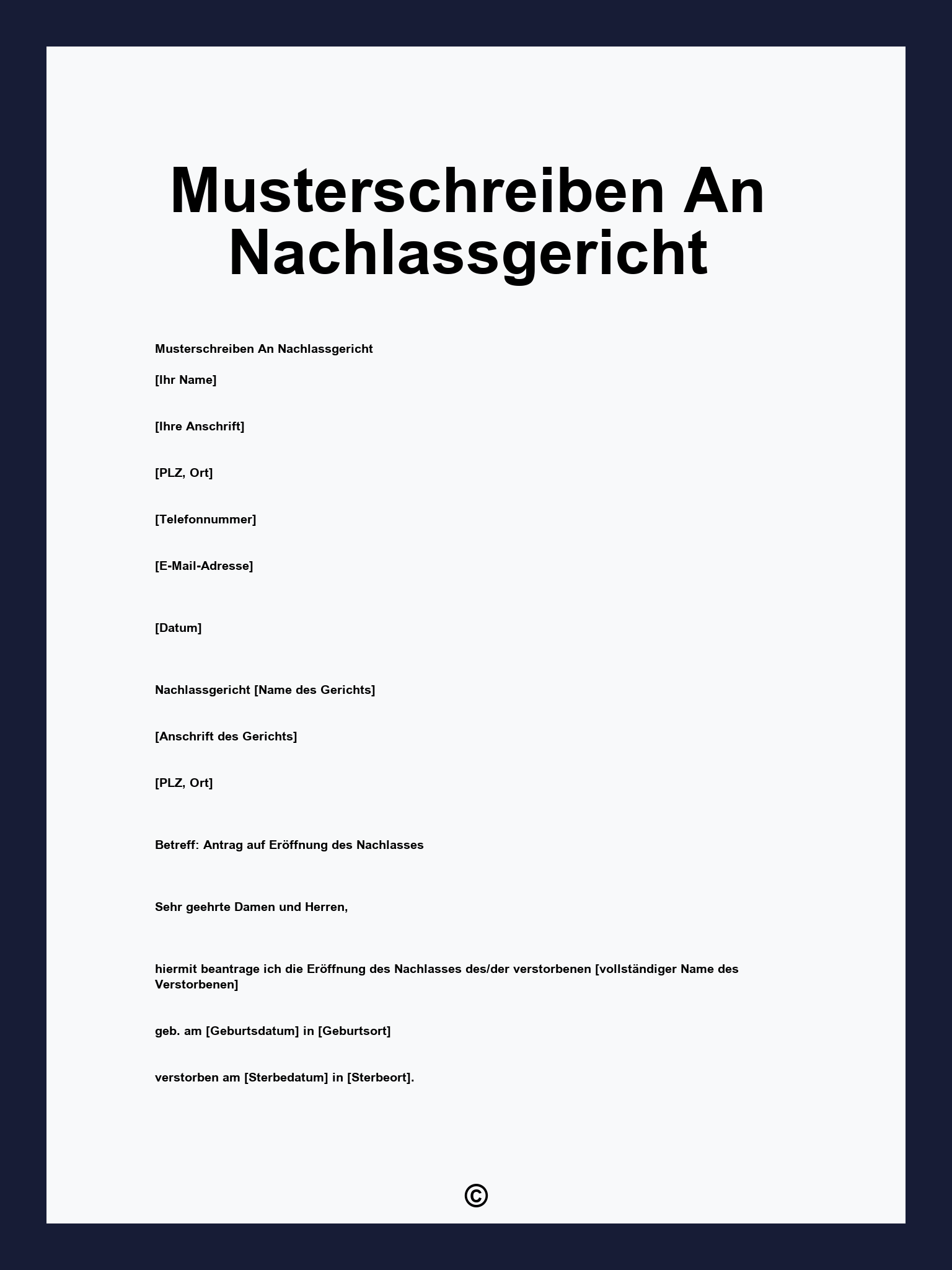 Musterschreiben An Nachlassgericht