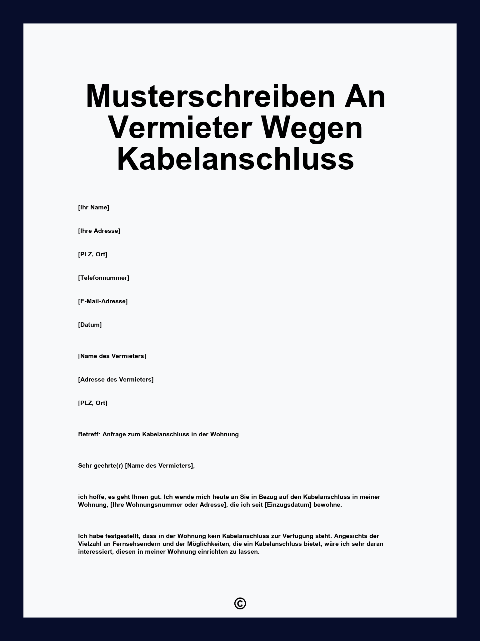 Musterschreiben An Vermieter Wegen Kabelanschluss