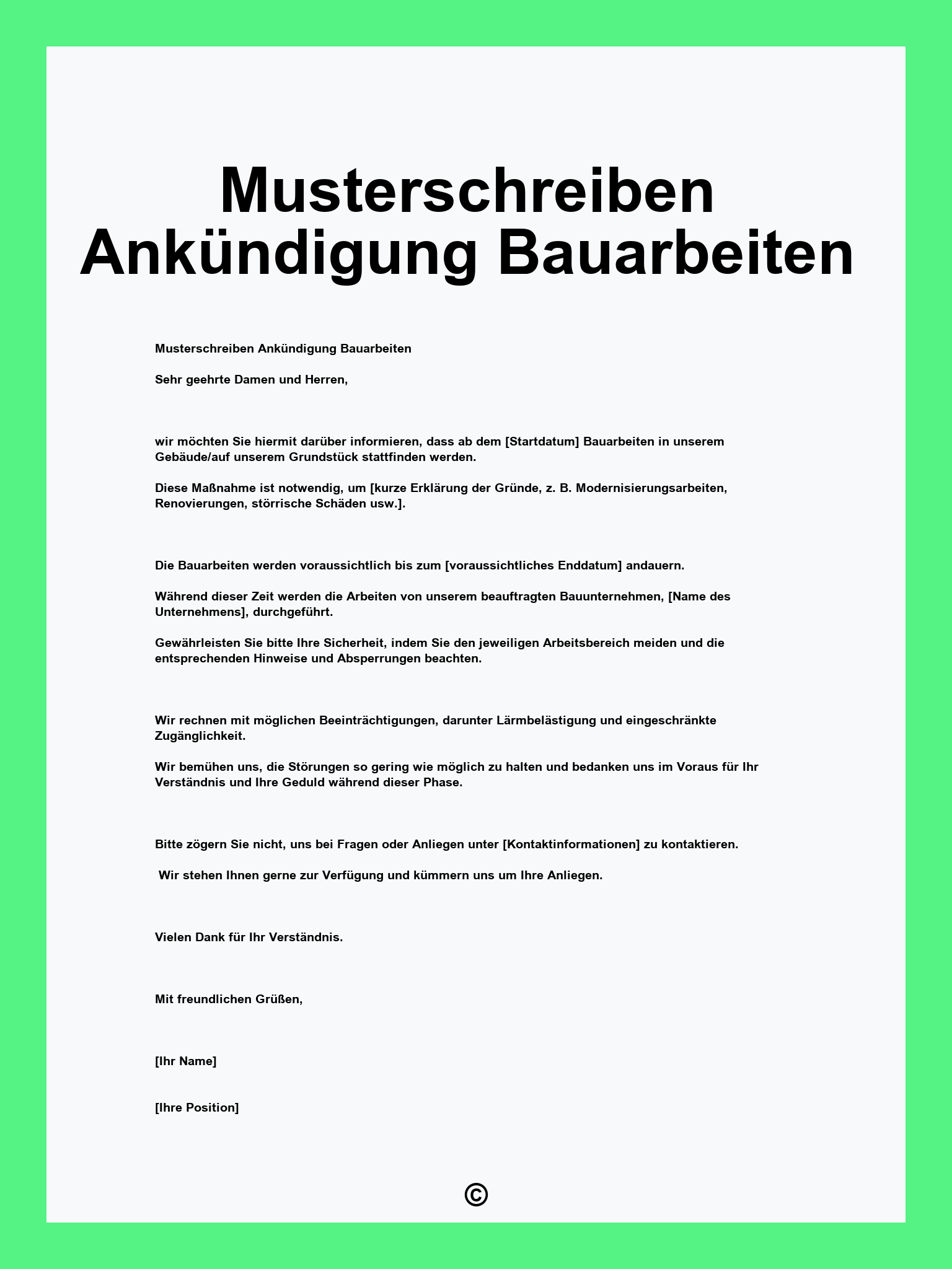 Musterschreiben Ankündigung Bauarbeiten Nachbarn