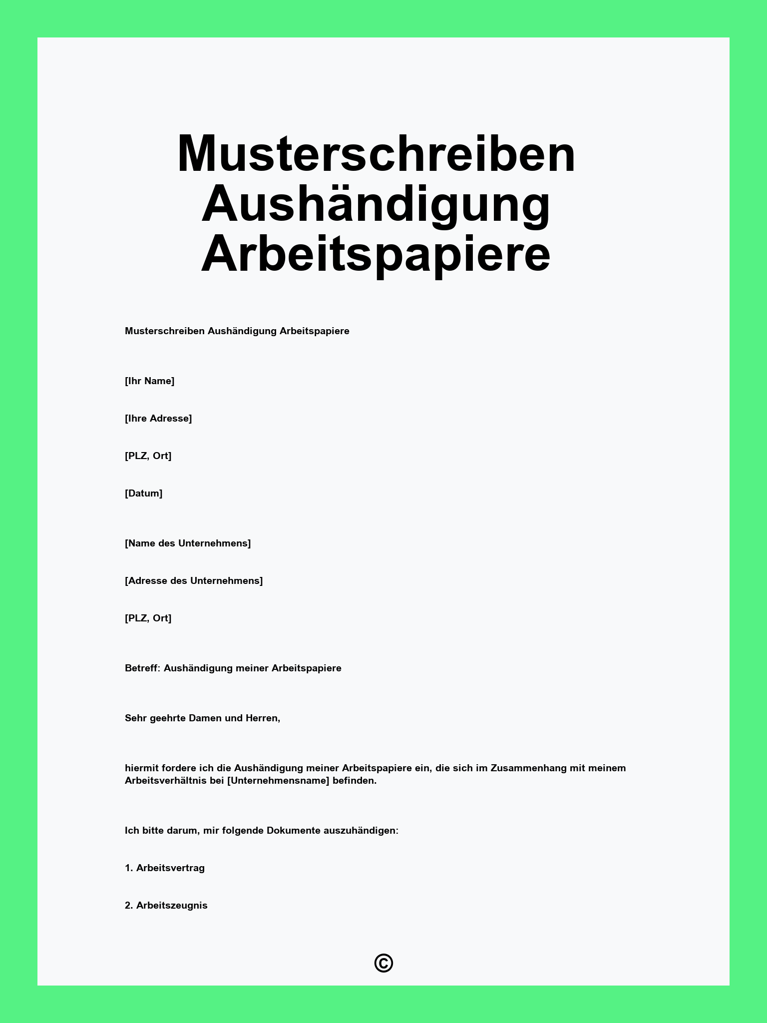 Musterschreiben Aushändigung Arbeitspapiere