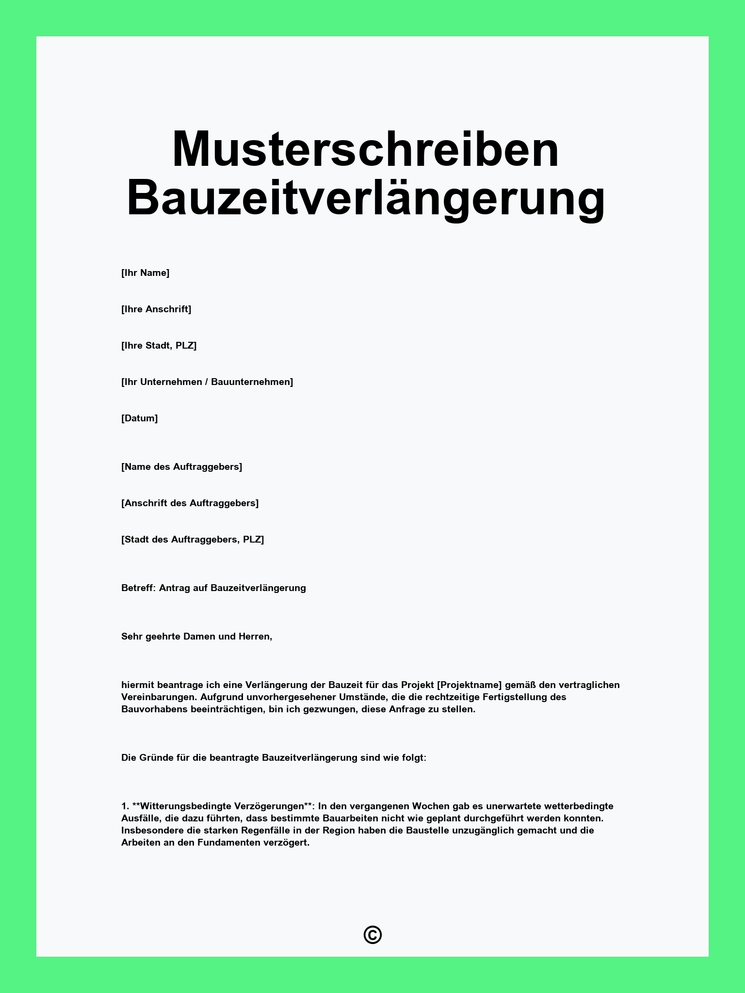 Musterschreiben Bauzeitverlängerung