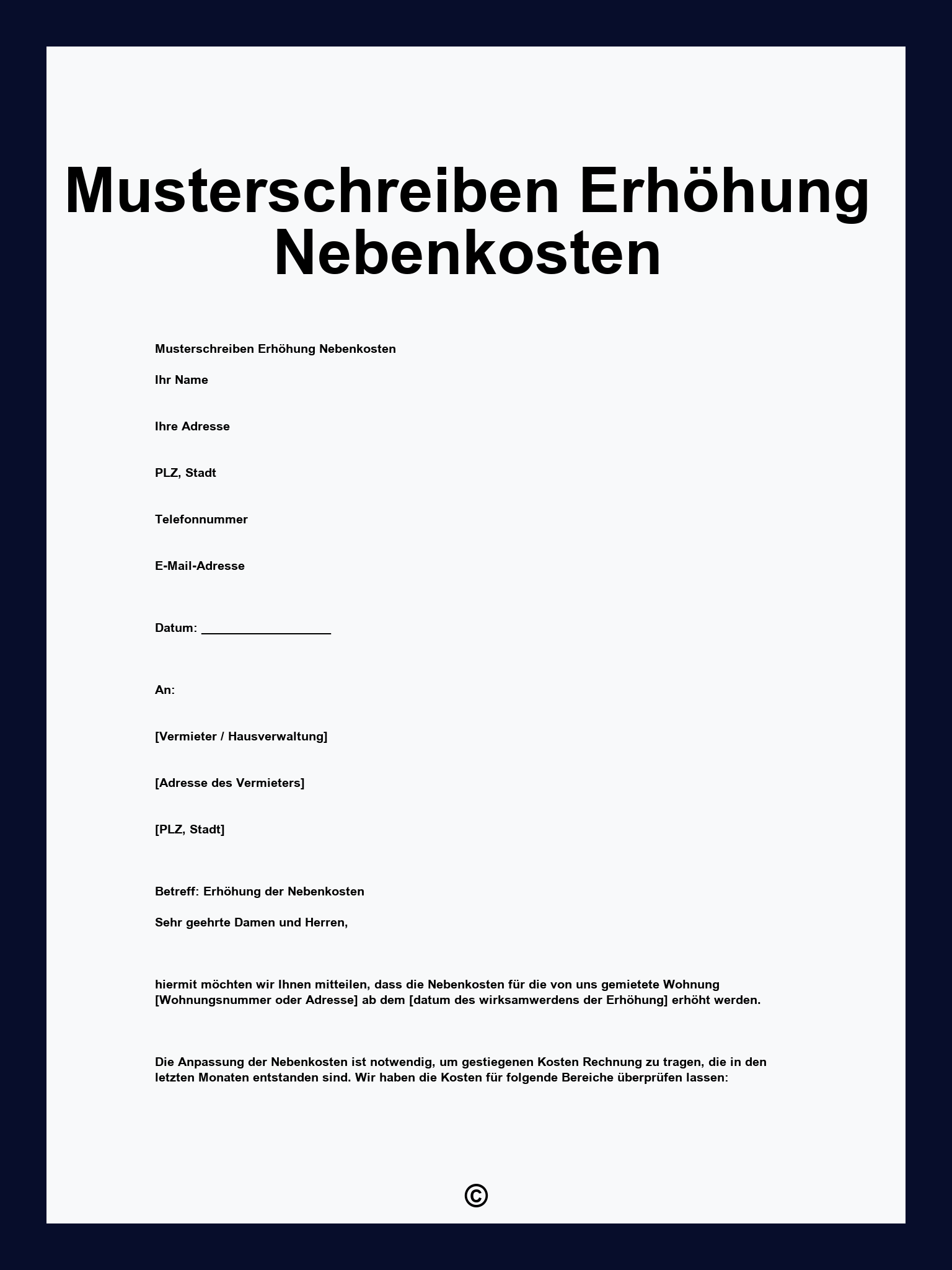 Musterschreiben Erhöhung Nebenkosten