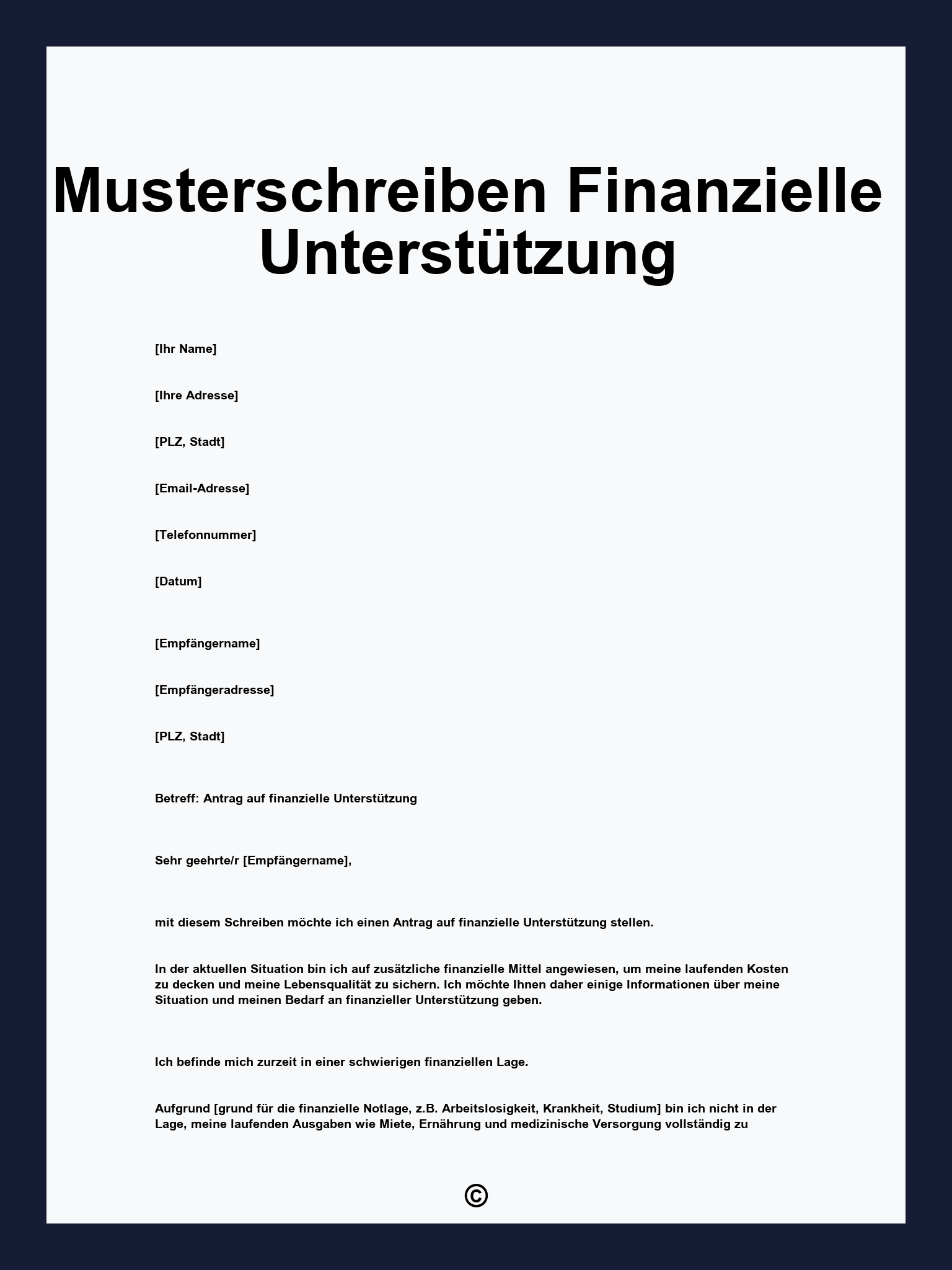 Musterschreiben Finanzielle Unterstützung