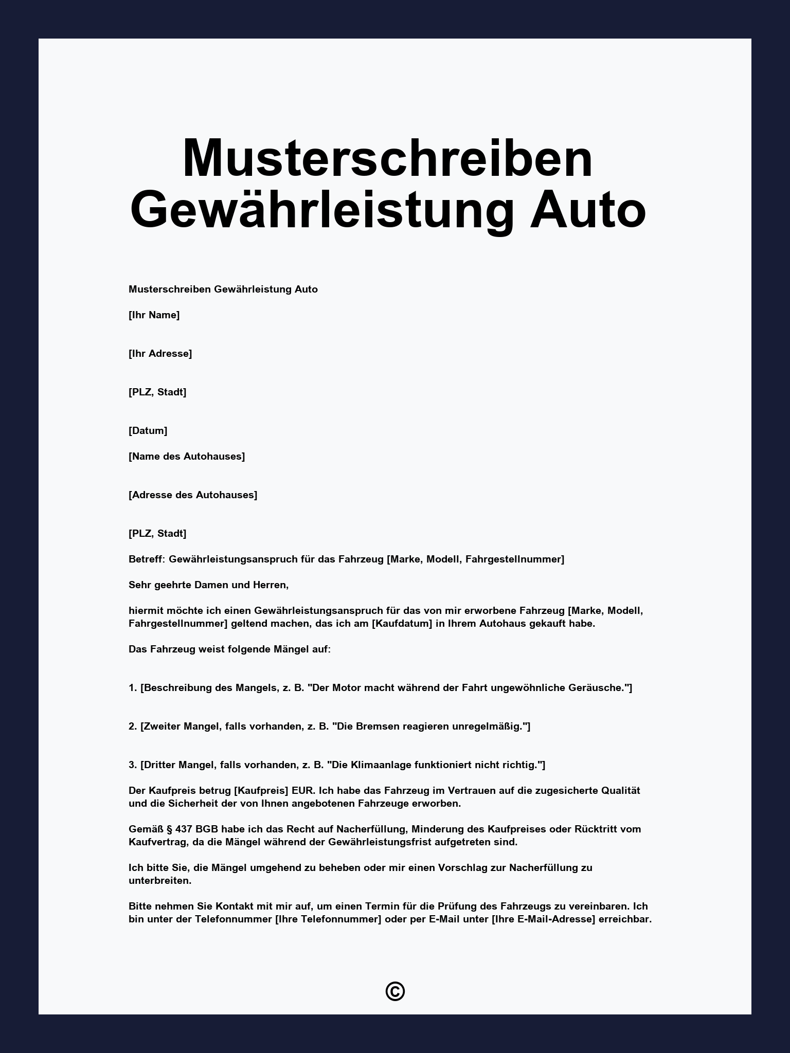 Musterschreiben Gewährleistung Auto