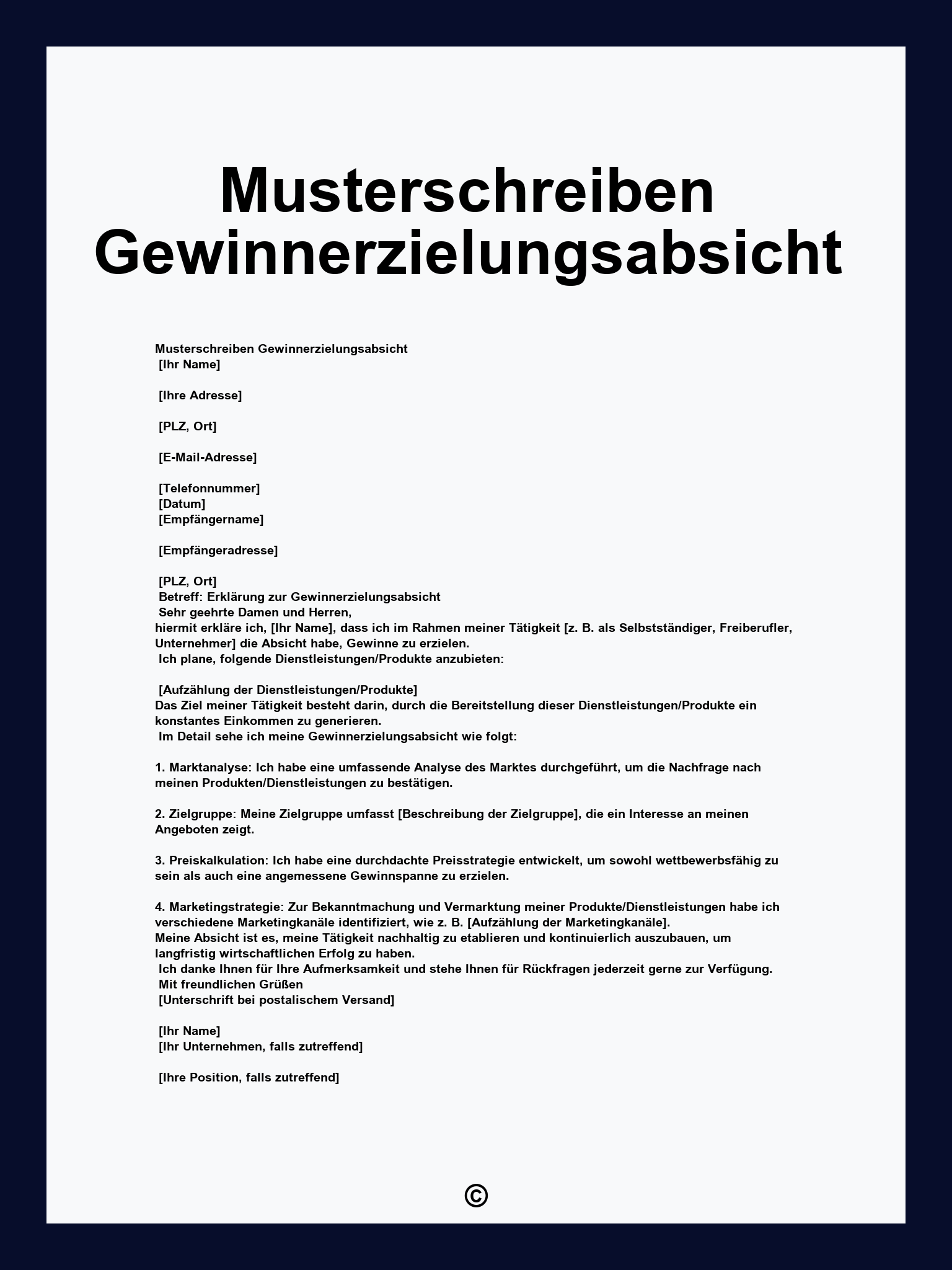 Musterschreiben Gewinnerzielungsabsicht