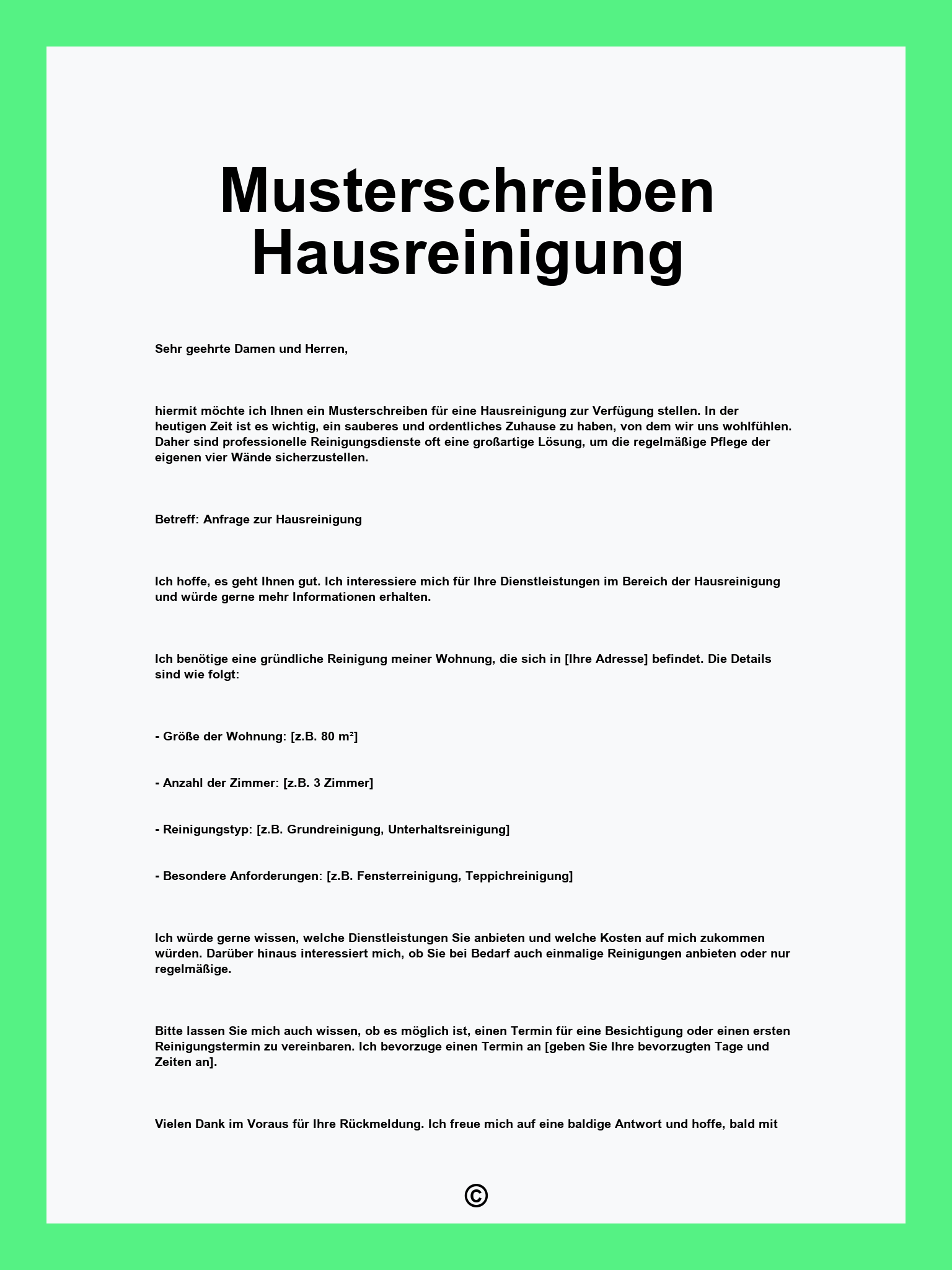 Musterschreiben Hausreinigung