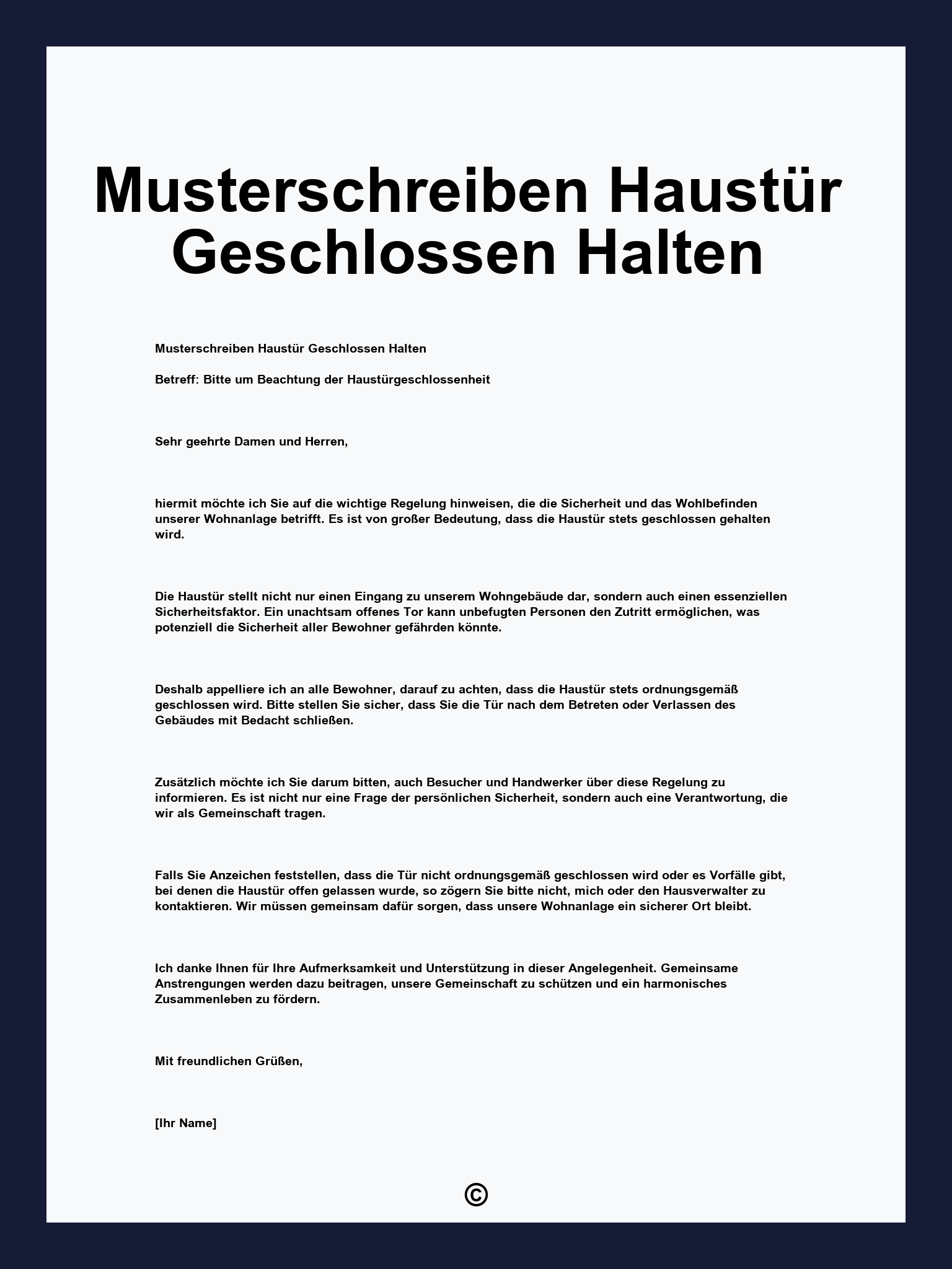 Musterschreiben Haustür Geschlossen Halten