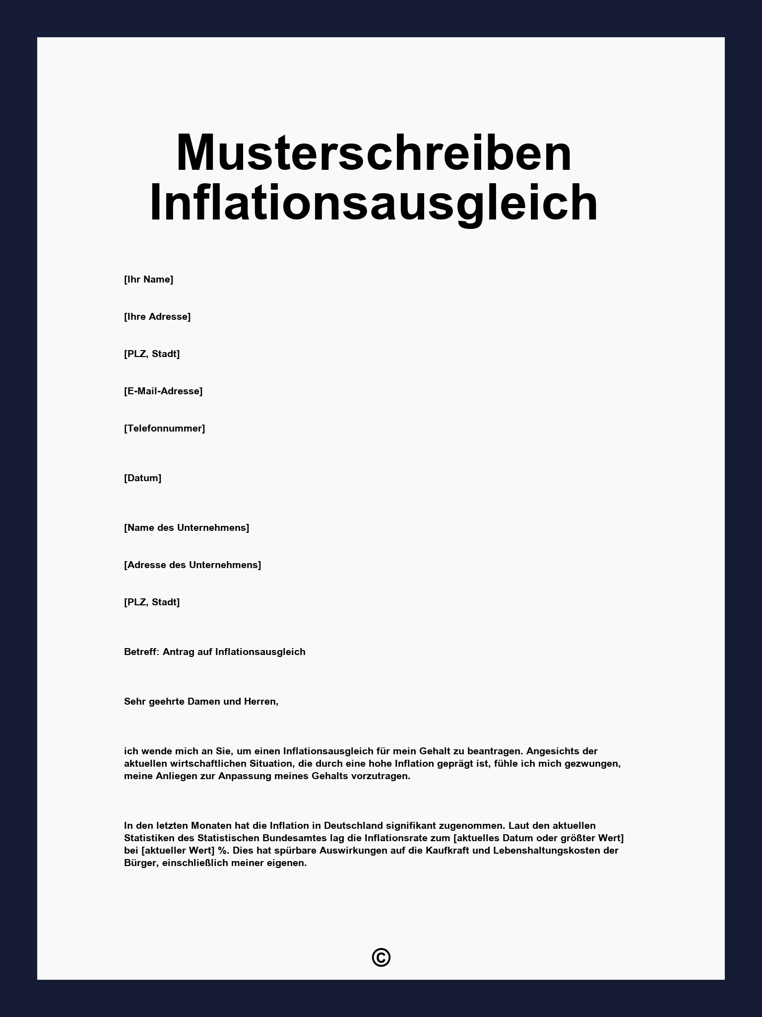 Musterschreiben Inflationsausgleich