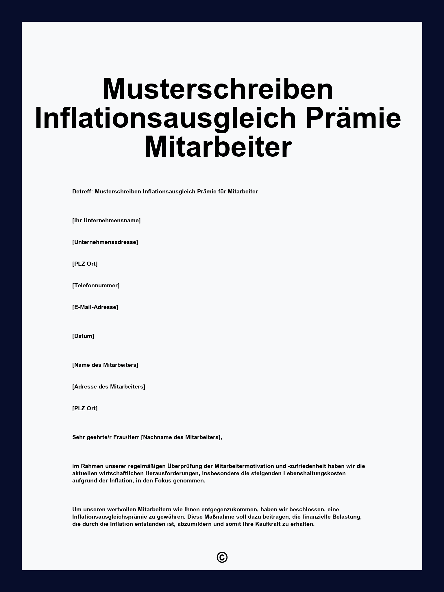 Musterschreiben Inflationsausgleich Prämie Mitarbeiter