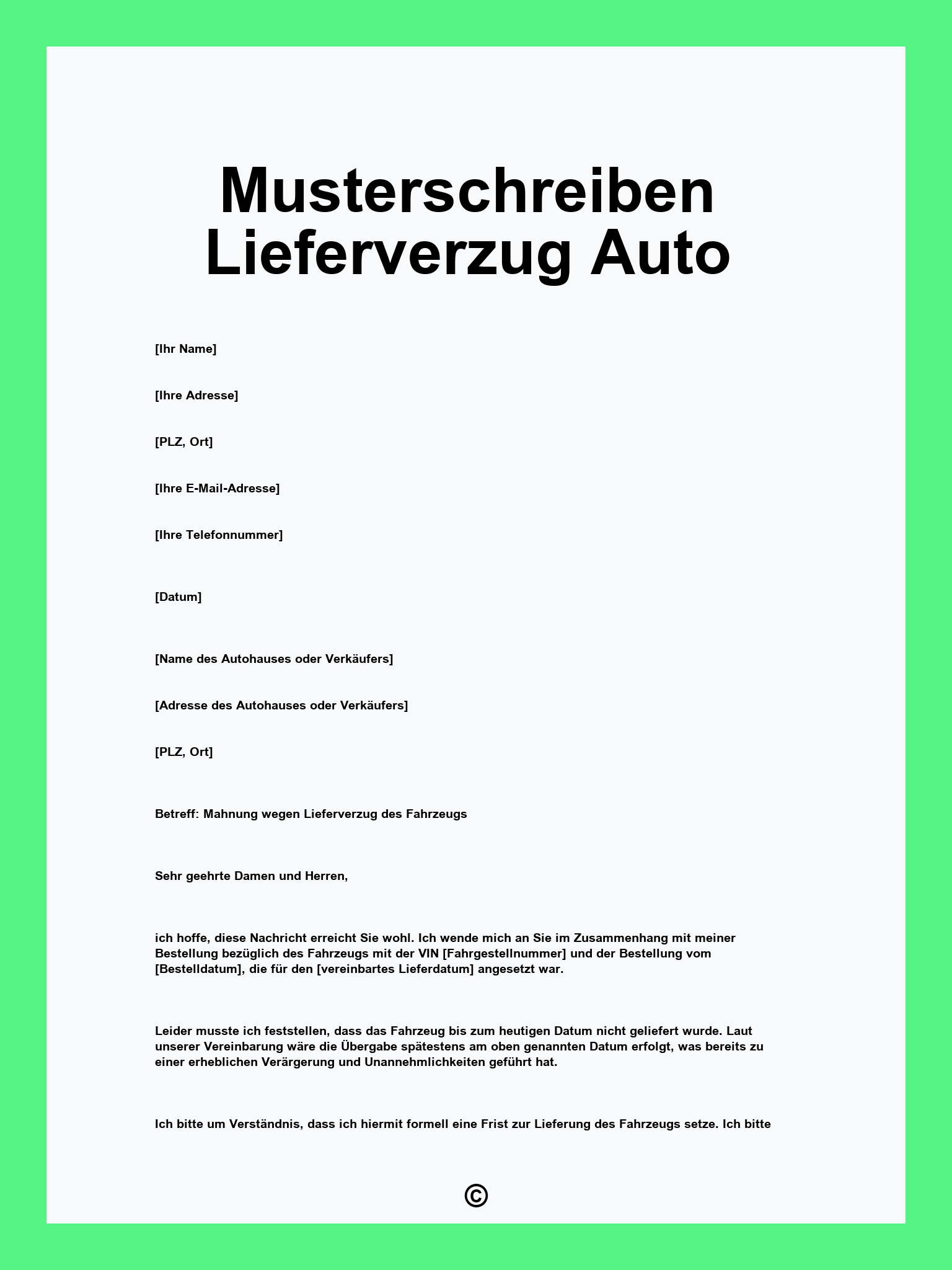 Musterschreiben Lieferverzug Auto