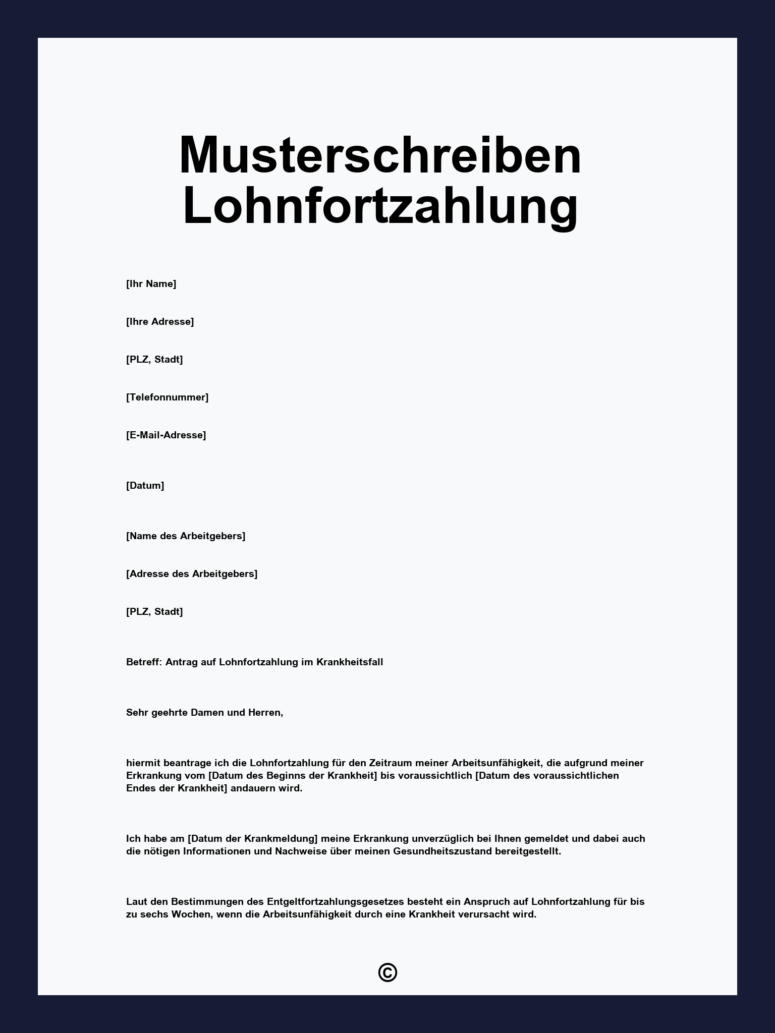 Musterschreiben Lohnfortzahlung
