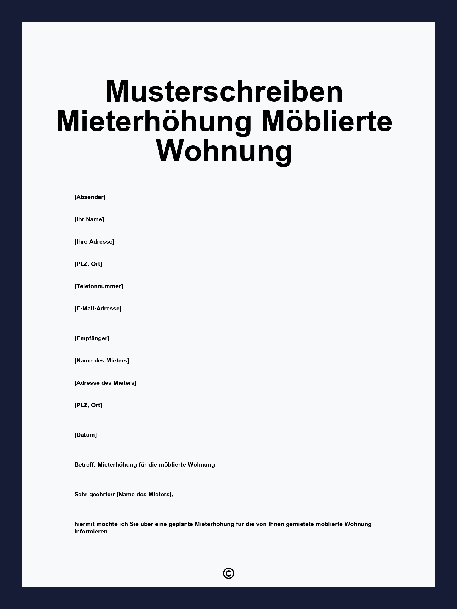 Musterschreiben Mieterhöhung Möblierte Wohnung