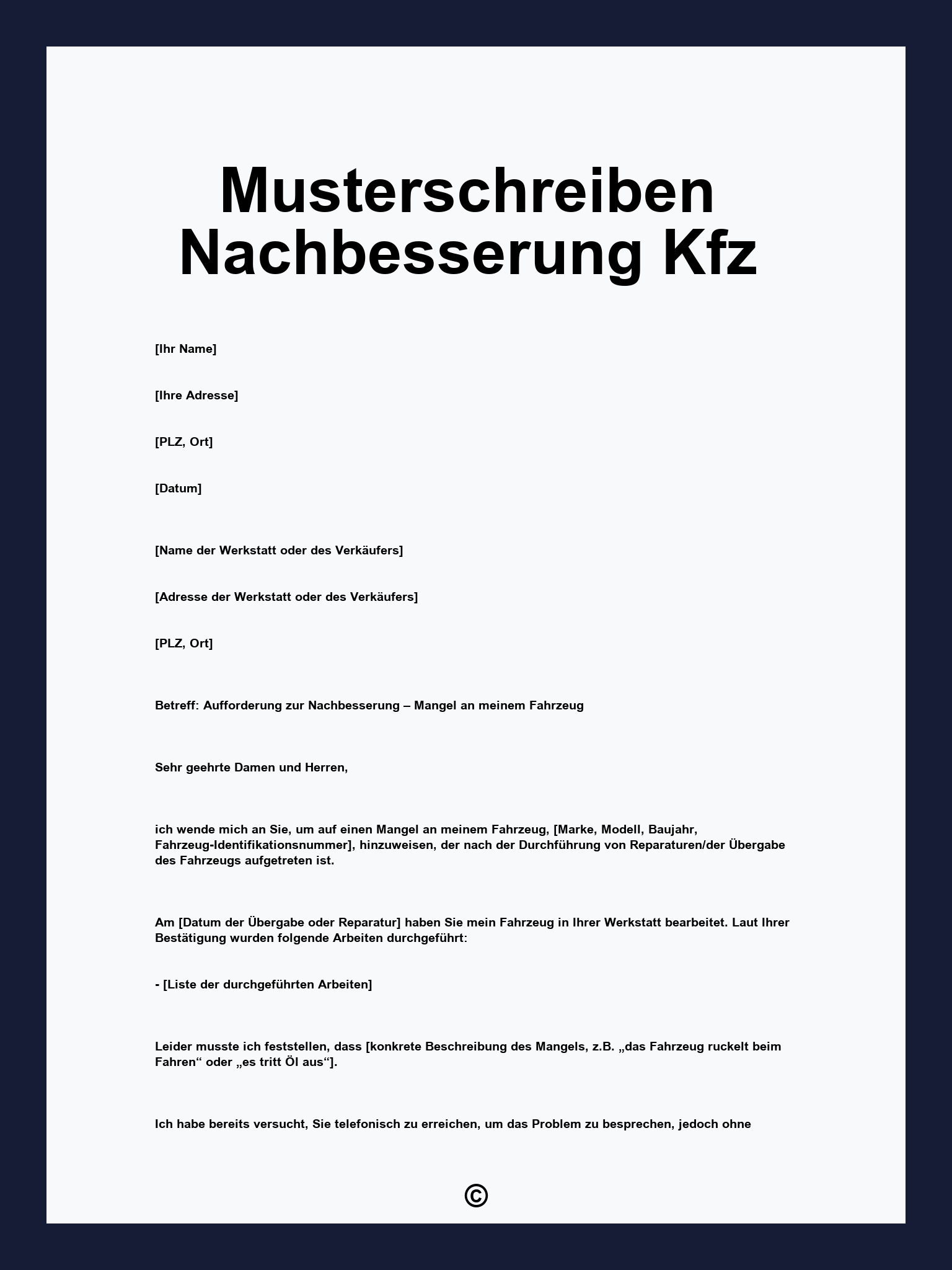 Musterschreiben Nachbesserung Kfz