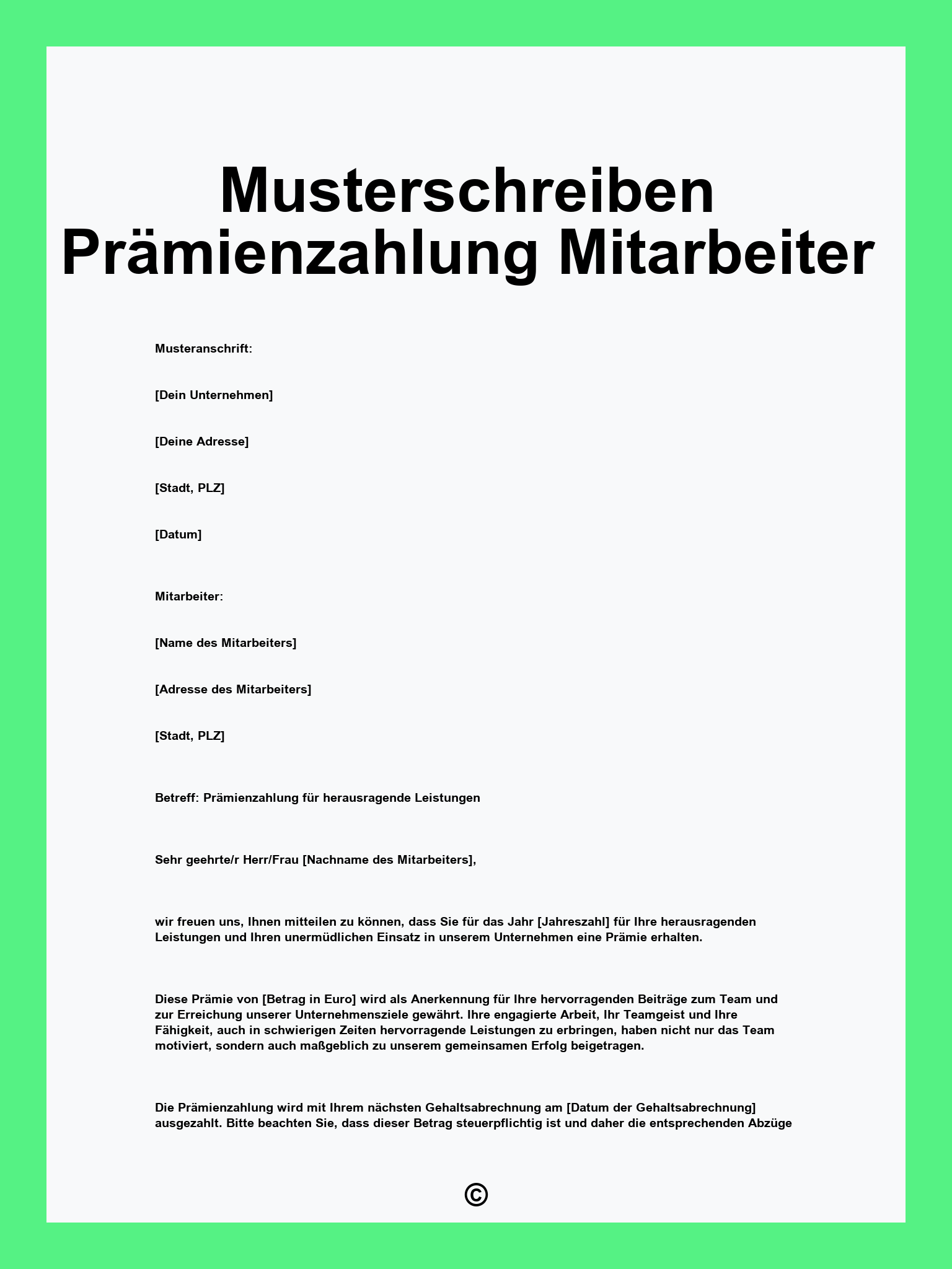 Musterschreiben Prämienzahlung Mitarbeiter