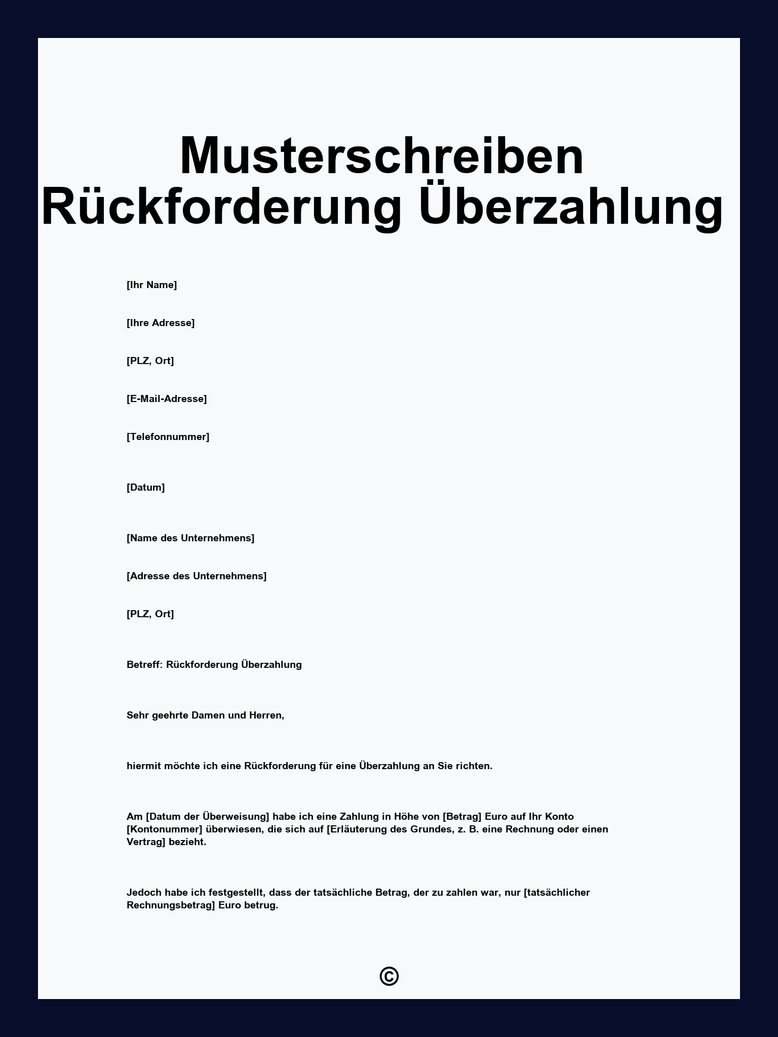 Musterschreiben Rückforderung Überzahlung