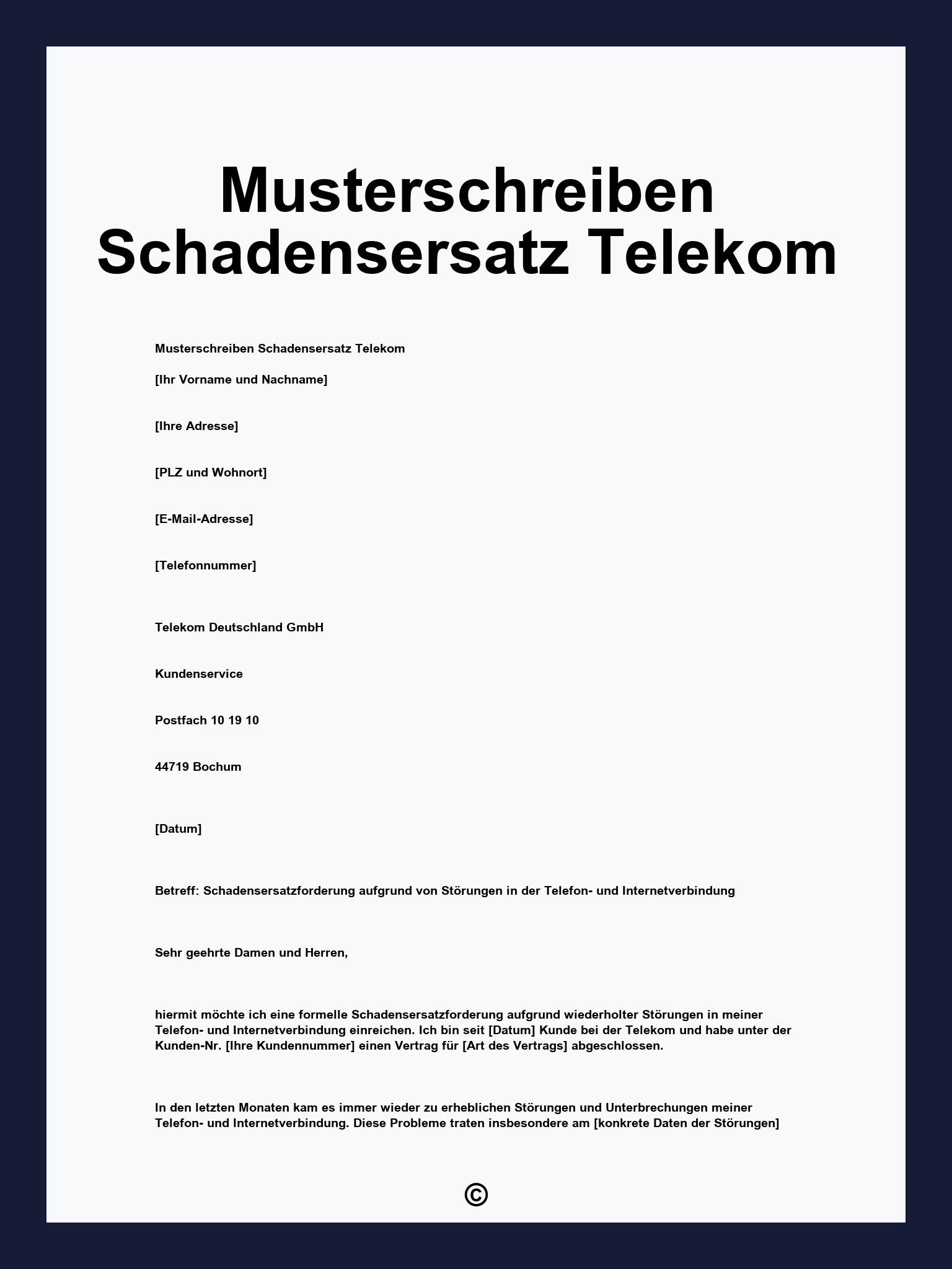 Musterschreiben Schadensersatz Telekom