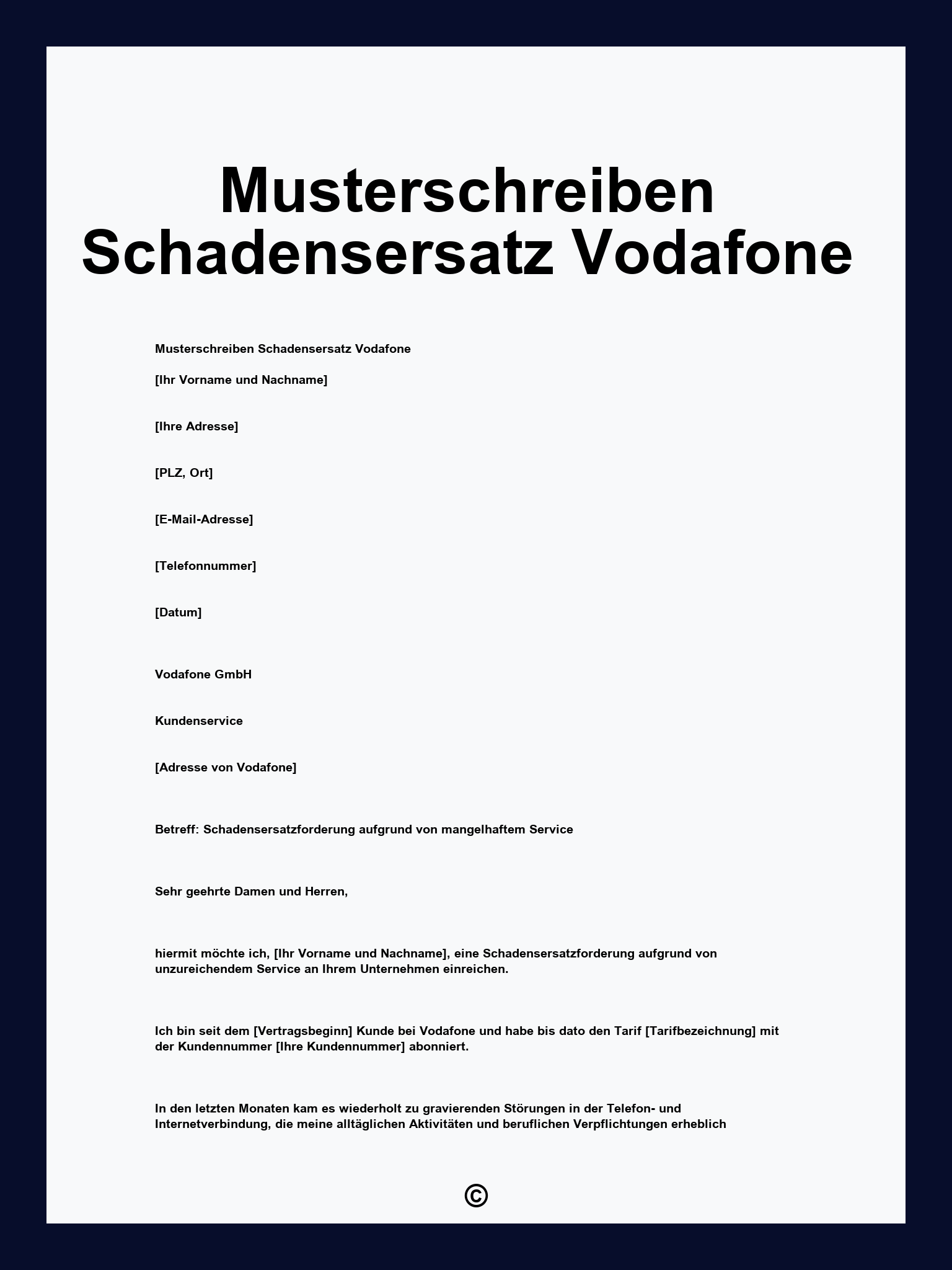 Musterschreiben Schadensersatz Vodafone