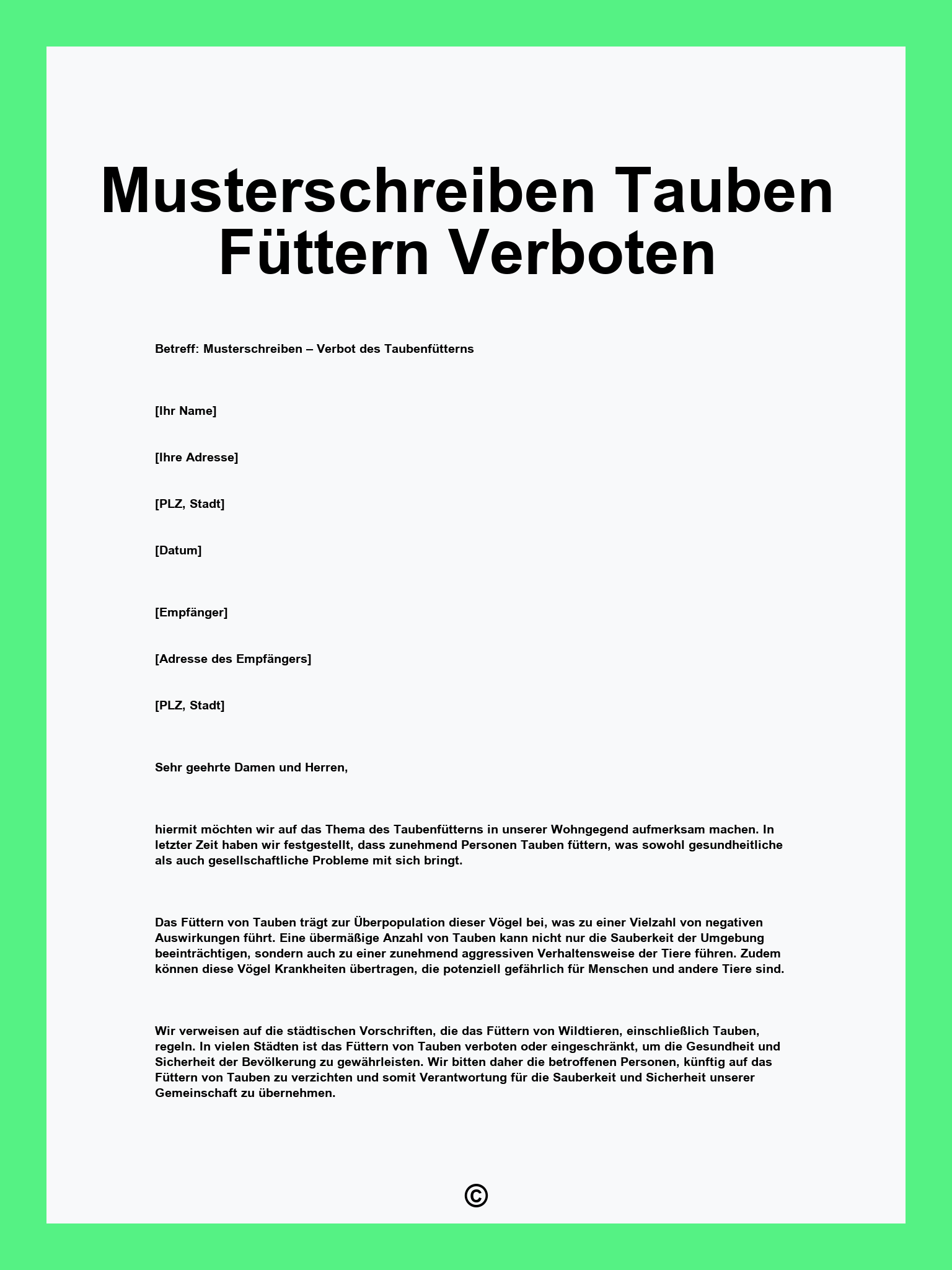 Musterschreiben Tauben Füttern Verboten