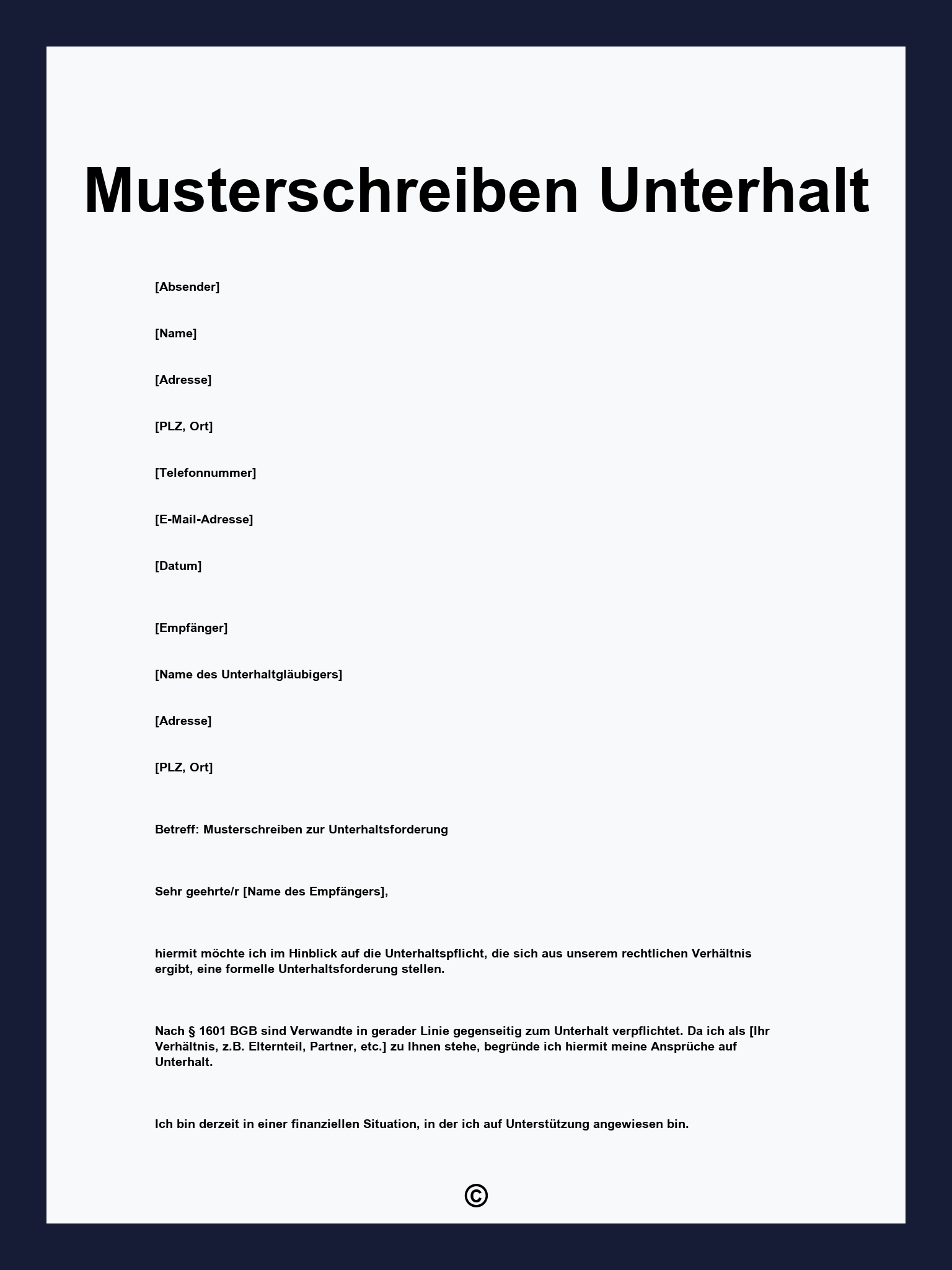 Musterschreiben Unterhalt
