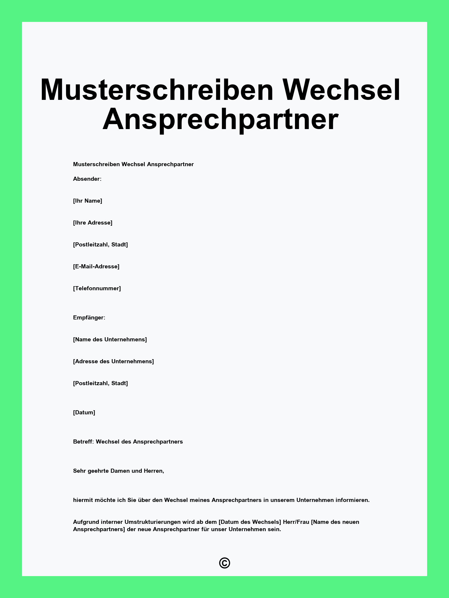 Musterschreiben Wechsel Ansprechpartner