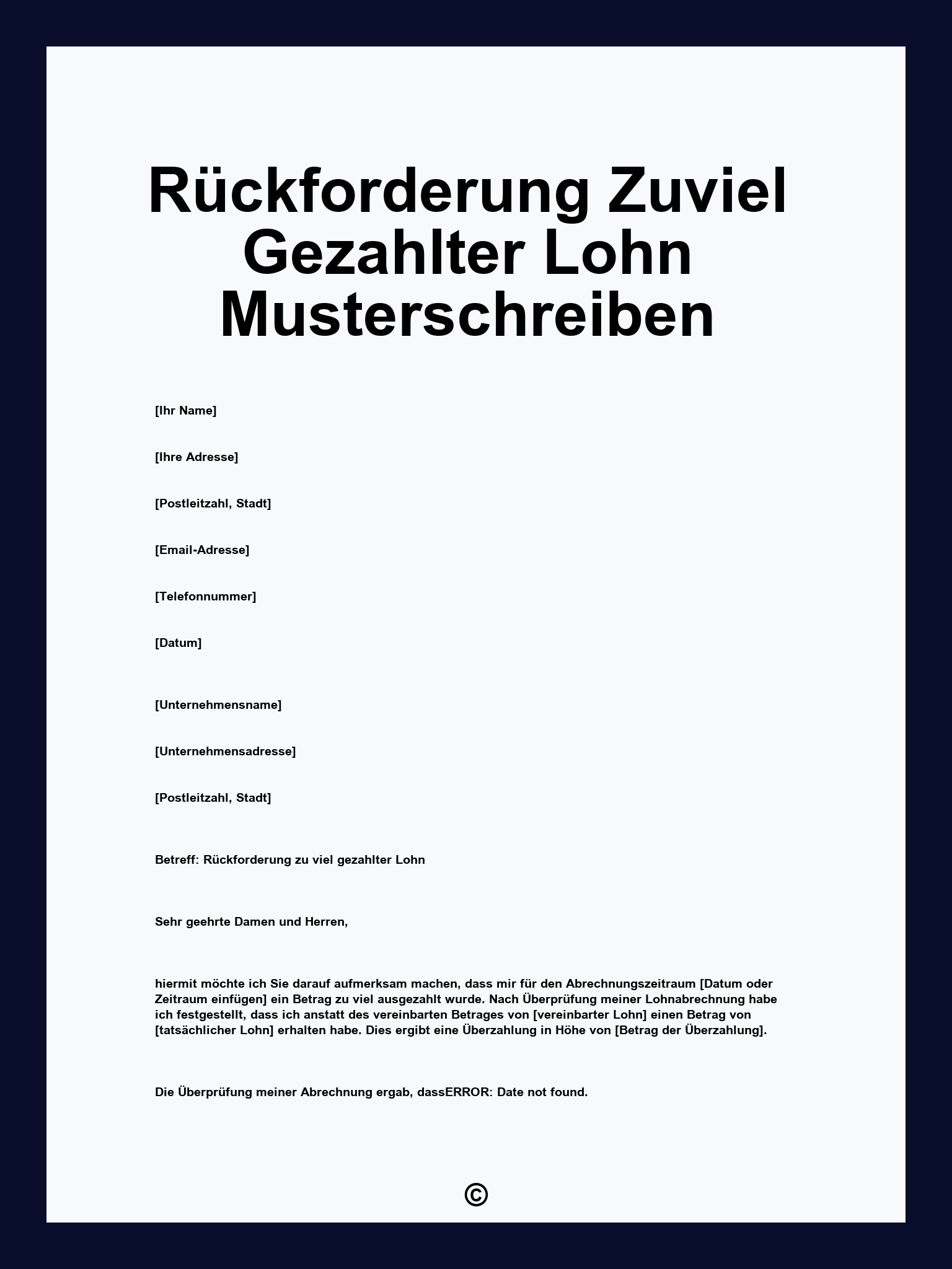 Rückforderung Zuviel Gezahlter Lohn Musterschreiben
