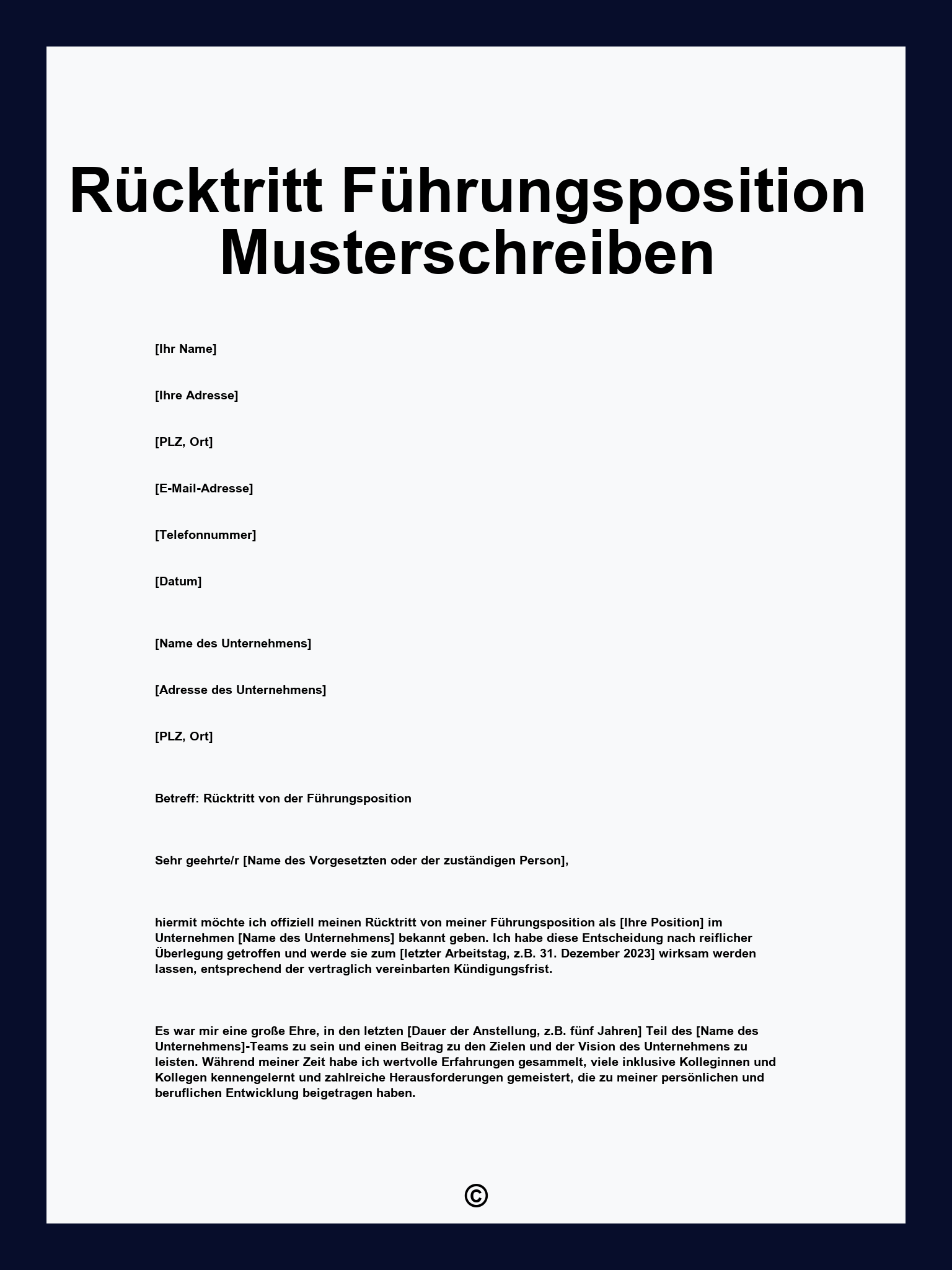 Rücktritt Führungsposition Musterschreiben