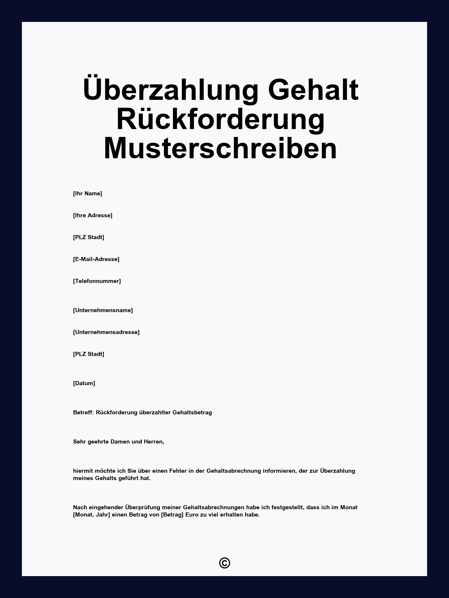 Überzahlung Gehalt Rückforderung Musterschreiben