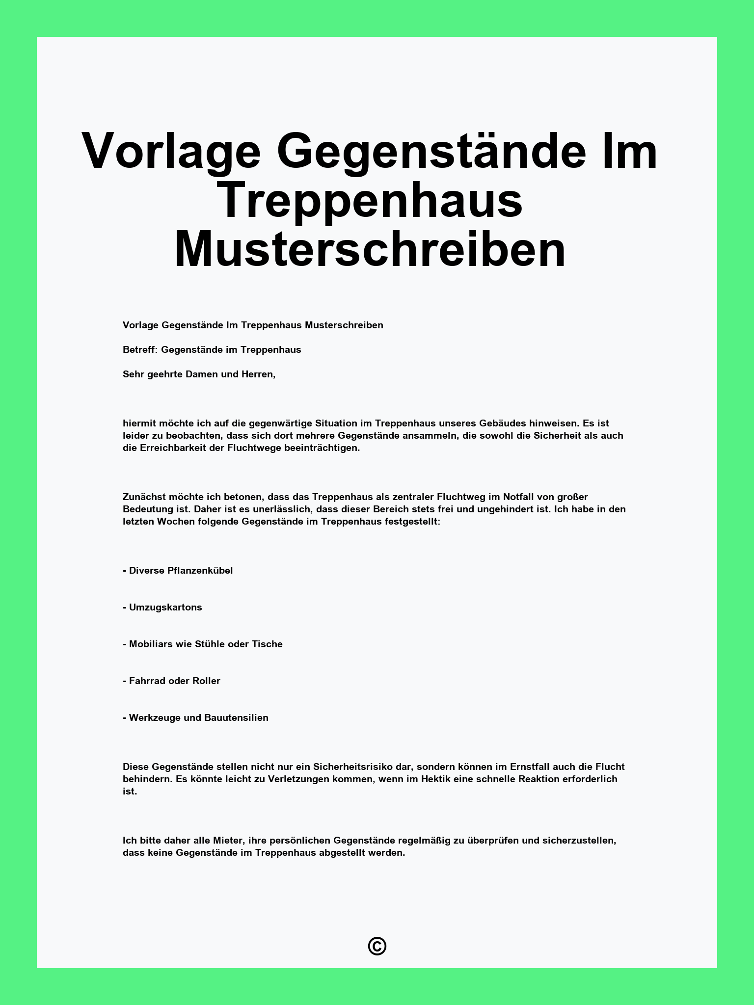 Vorlage Gegenstände Im Treppenhaus Musterschreiben