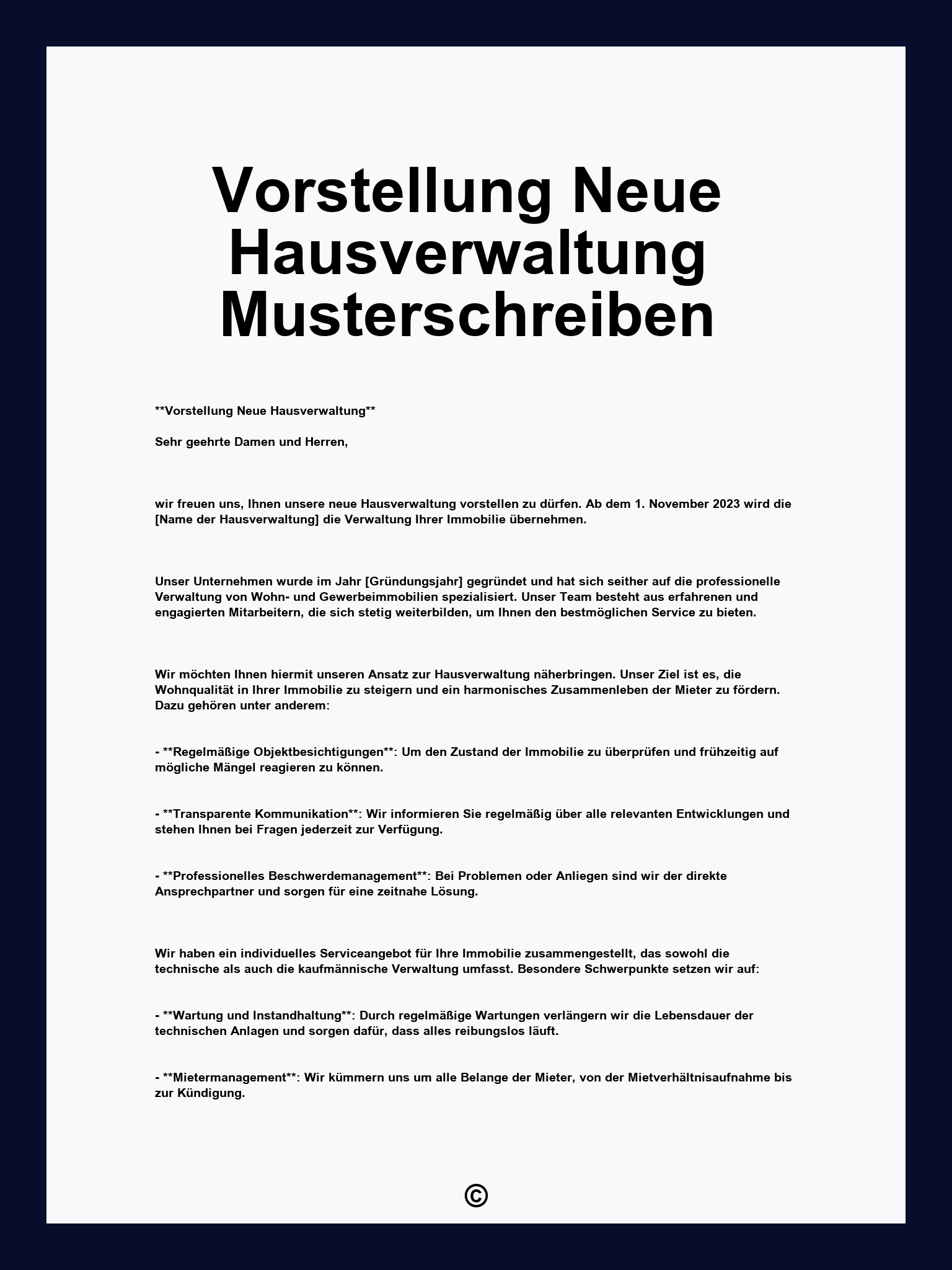 Vorstellung Neue Hausverwaltung Musterschreiben