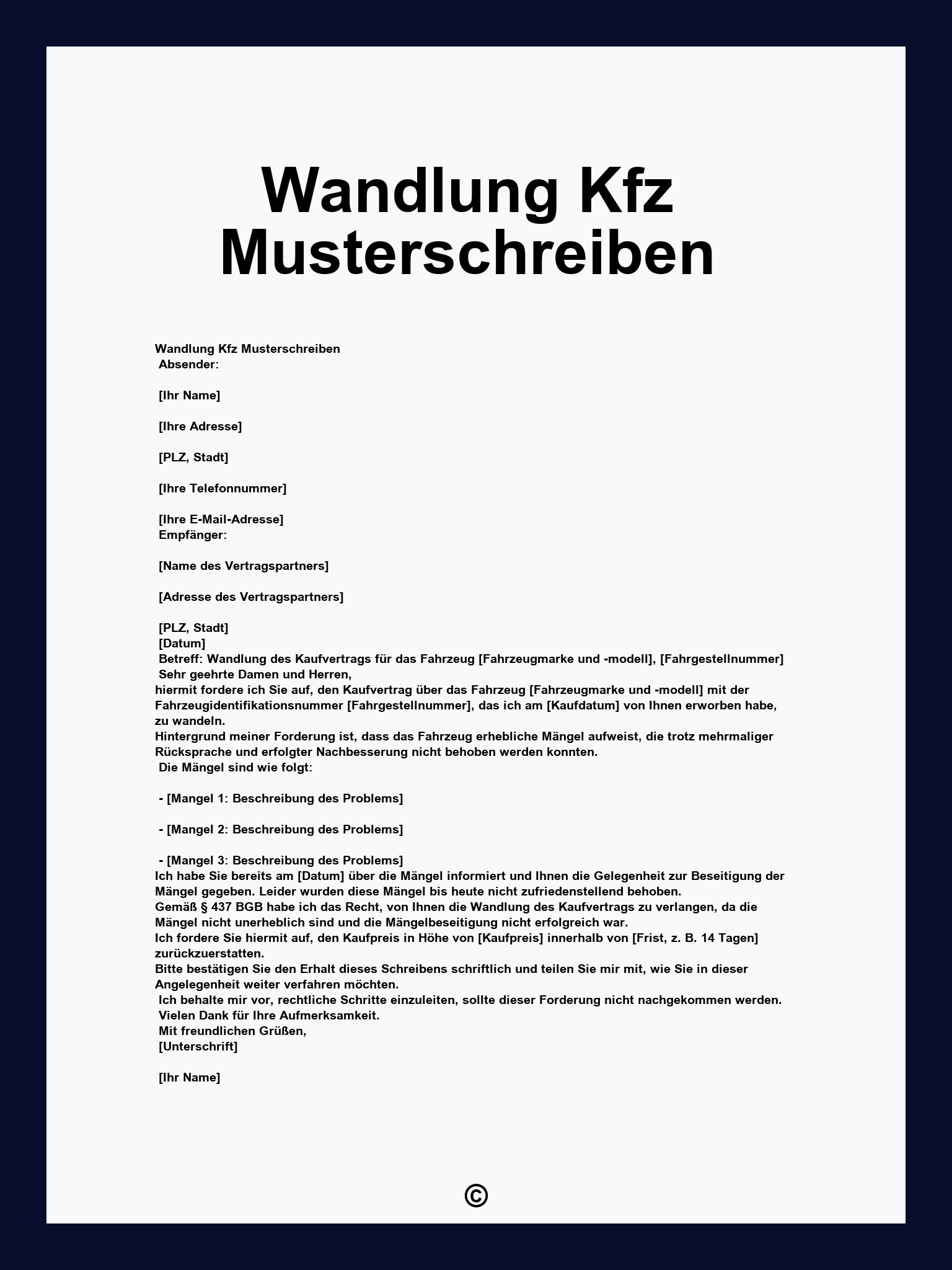 Wandlung Kfz Musterschreiben