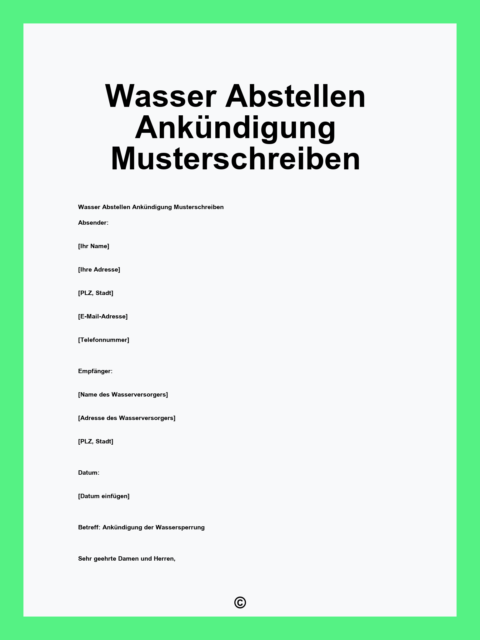 Wasser Abstellen Ankündigung Musterschreiben