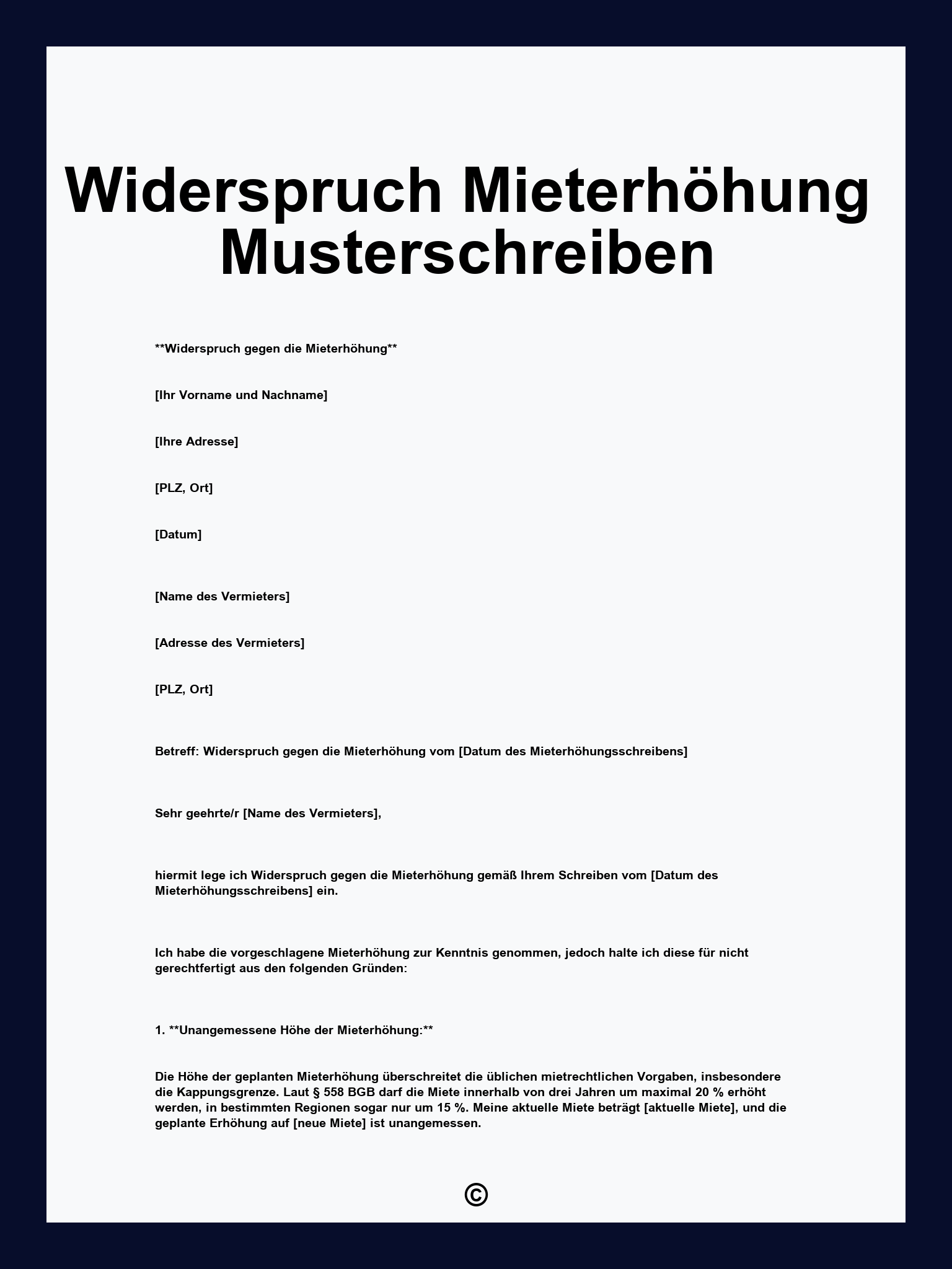 Widerspruch Mieterhöhung Musterschreiben