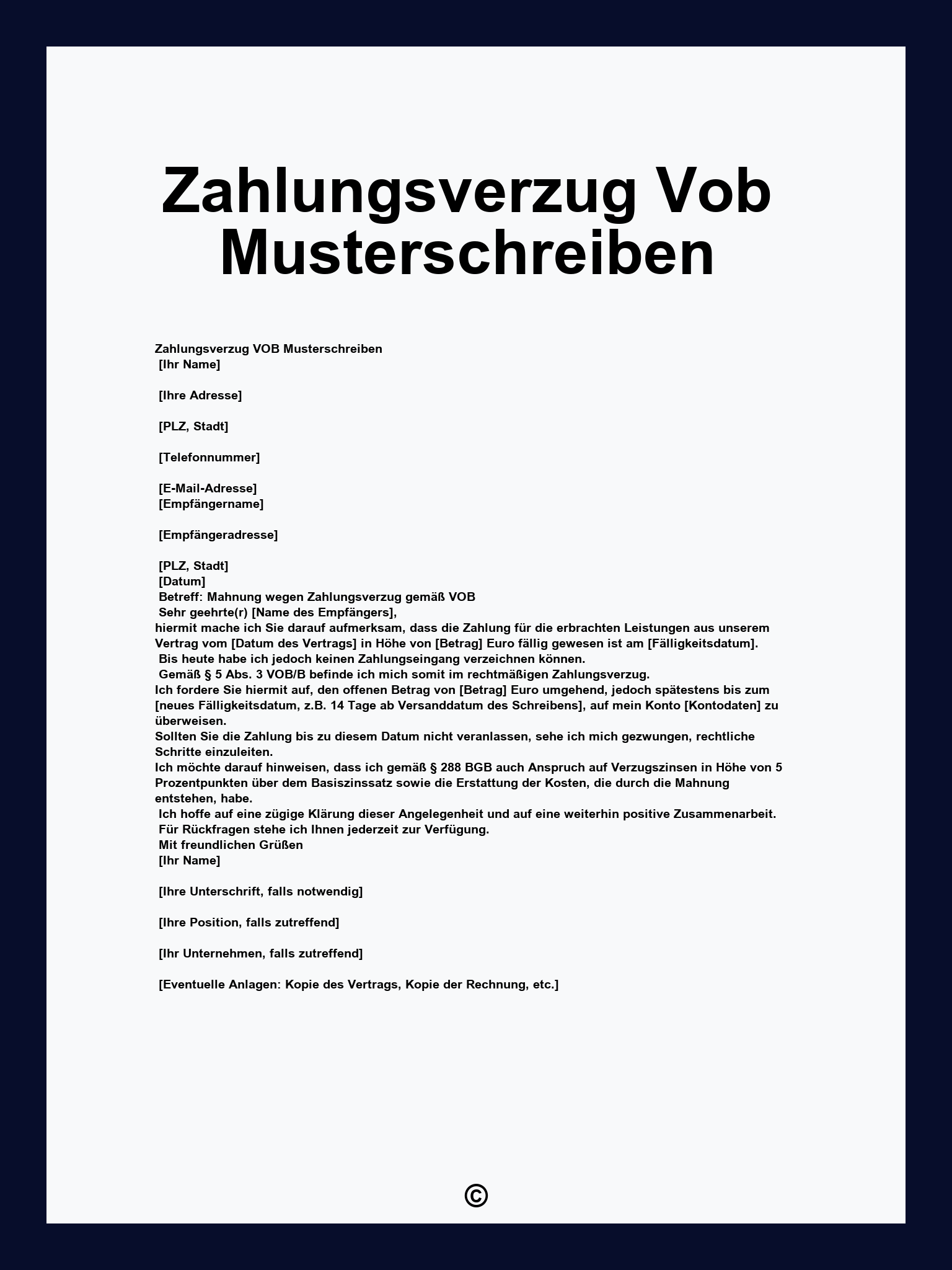 Zahlungsverzug Vob Musterschreiben